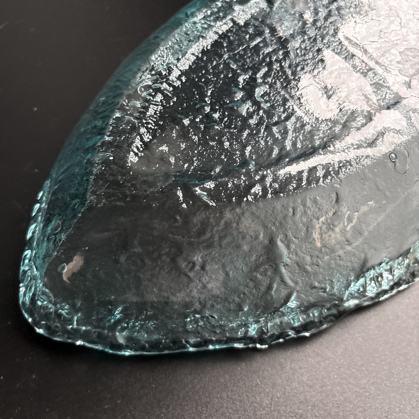 San Miguel Recycled Blue Green Art Glass Oval Bowl Made In Spain 13” X 7.75”