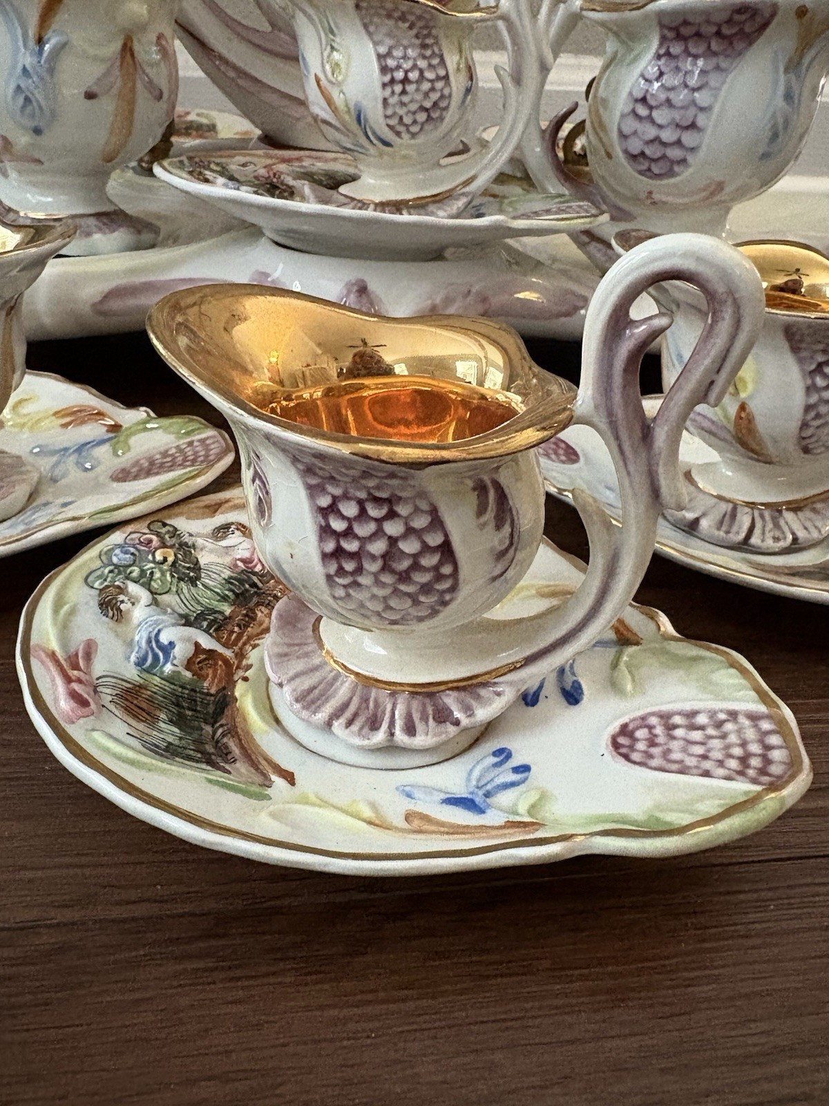 Vintage capodimonte 14 Piece Espresso Or Tea Serving Set On Stand Made In Italy