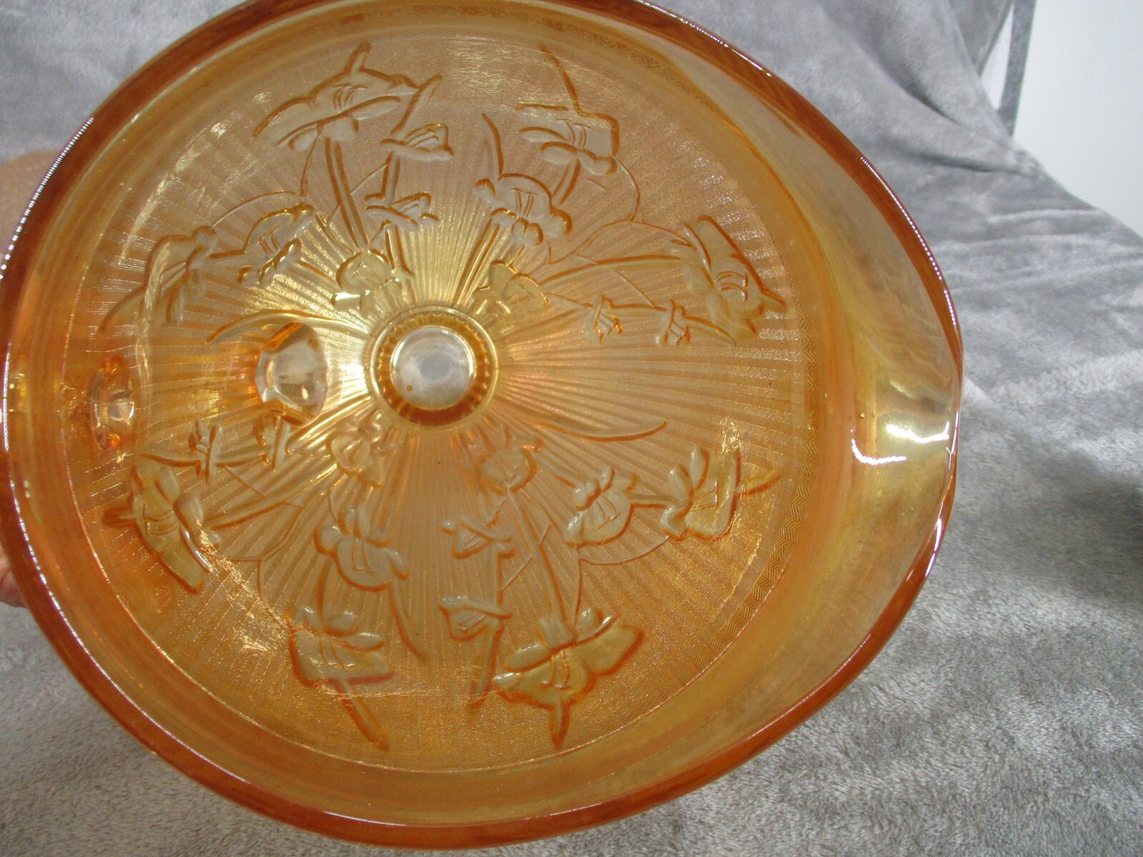 Jeannette Carnival Glass Pitcher And Tree Bark Tumblers Set Marigold Iridescent