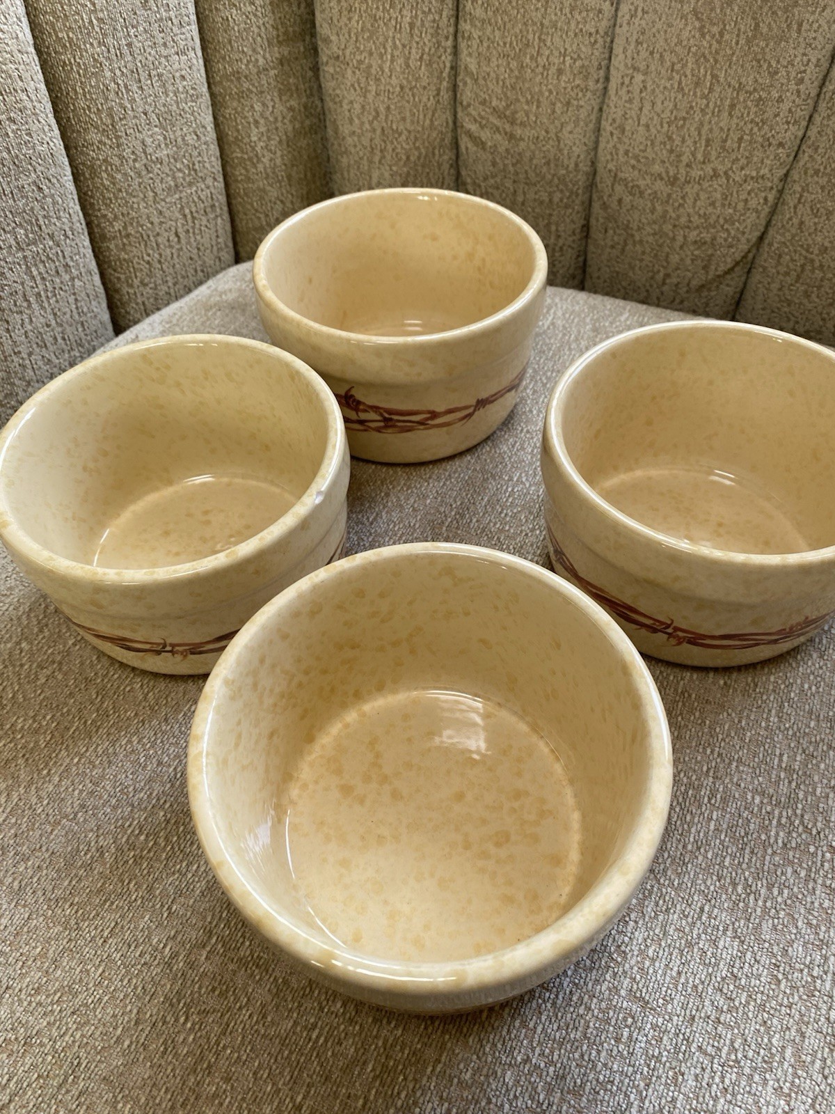 Cowboy Living BarbWire Collection FOUR Round Bowl/Large Ramekin 16oz/Hold 2 CUPS