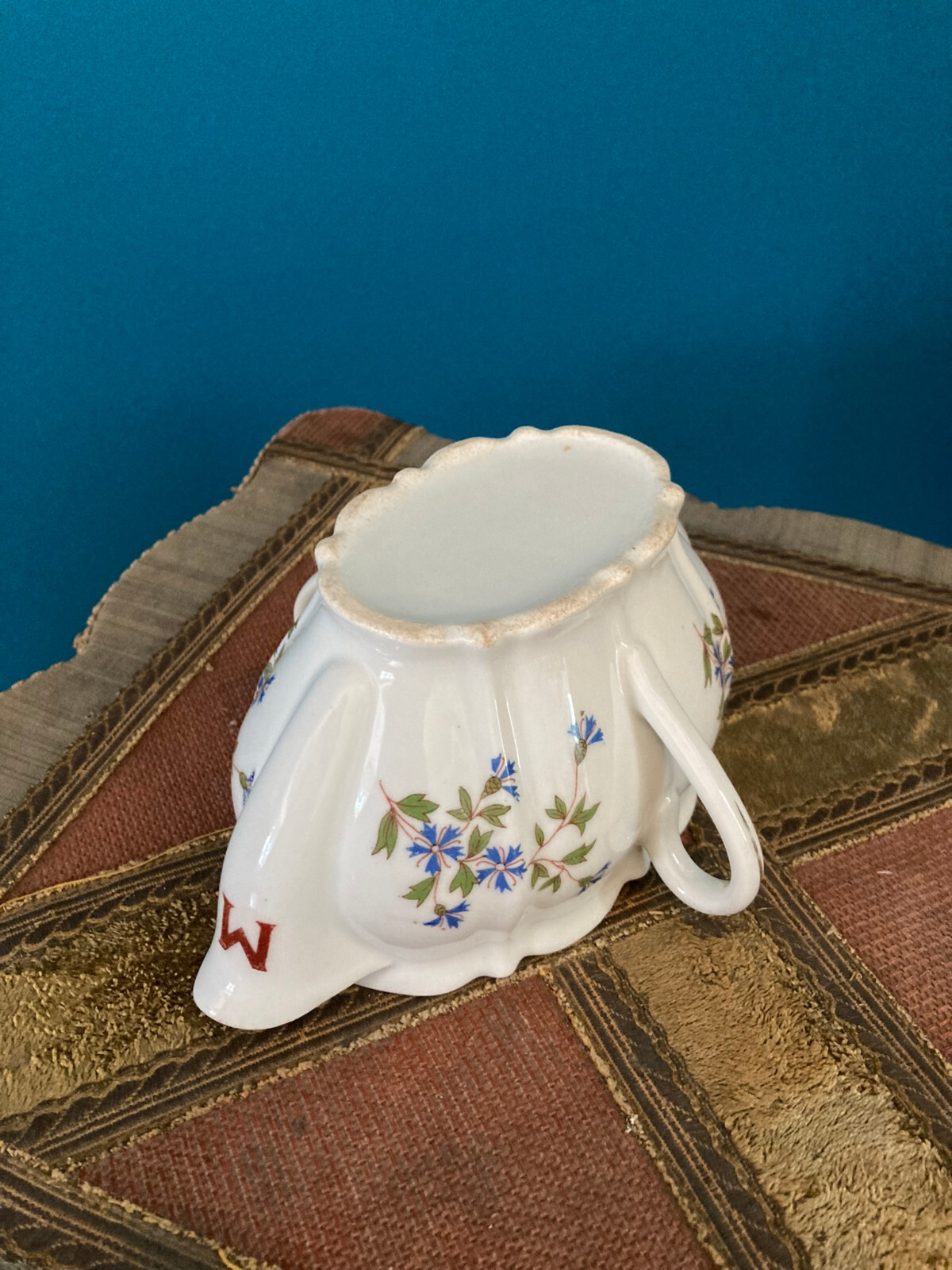 Vintage White Floral Porcelain Double Spout Gravy Boat