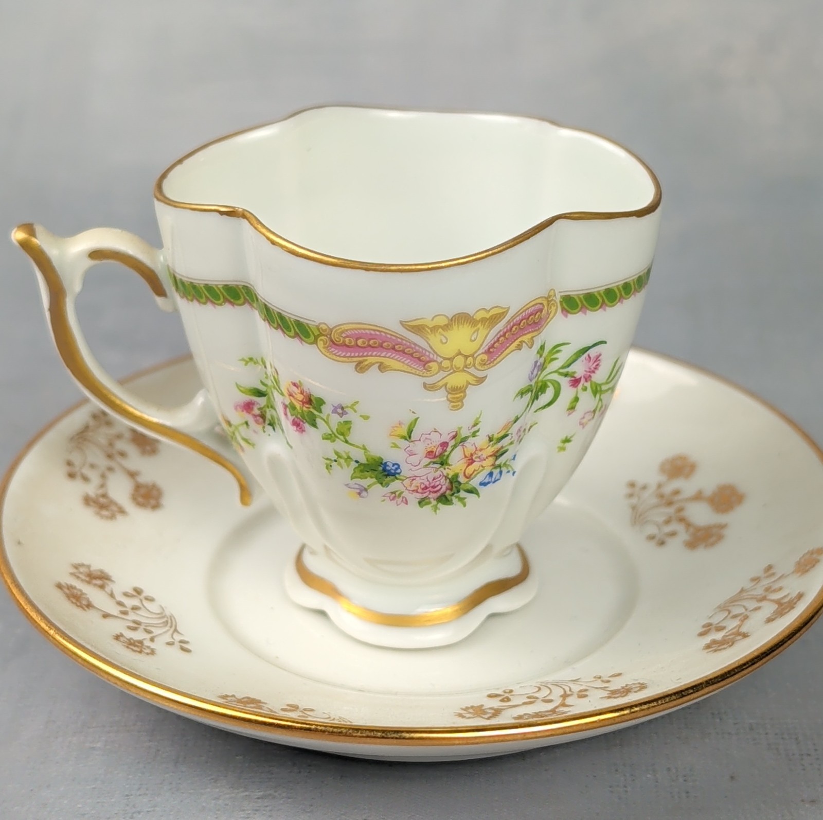 Blakeman & Henderson Limoges France Demitasse Cup Saucer Floral Gilt c1900