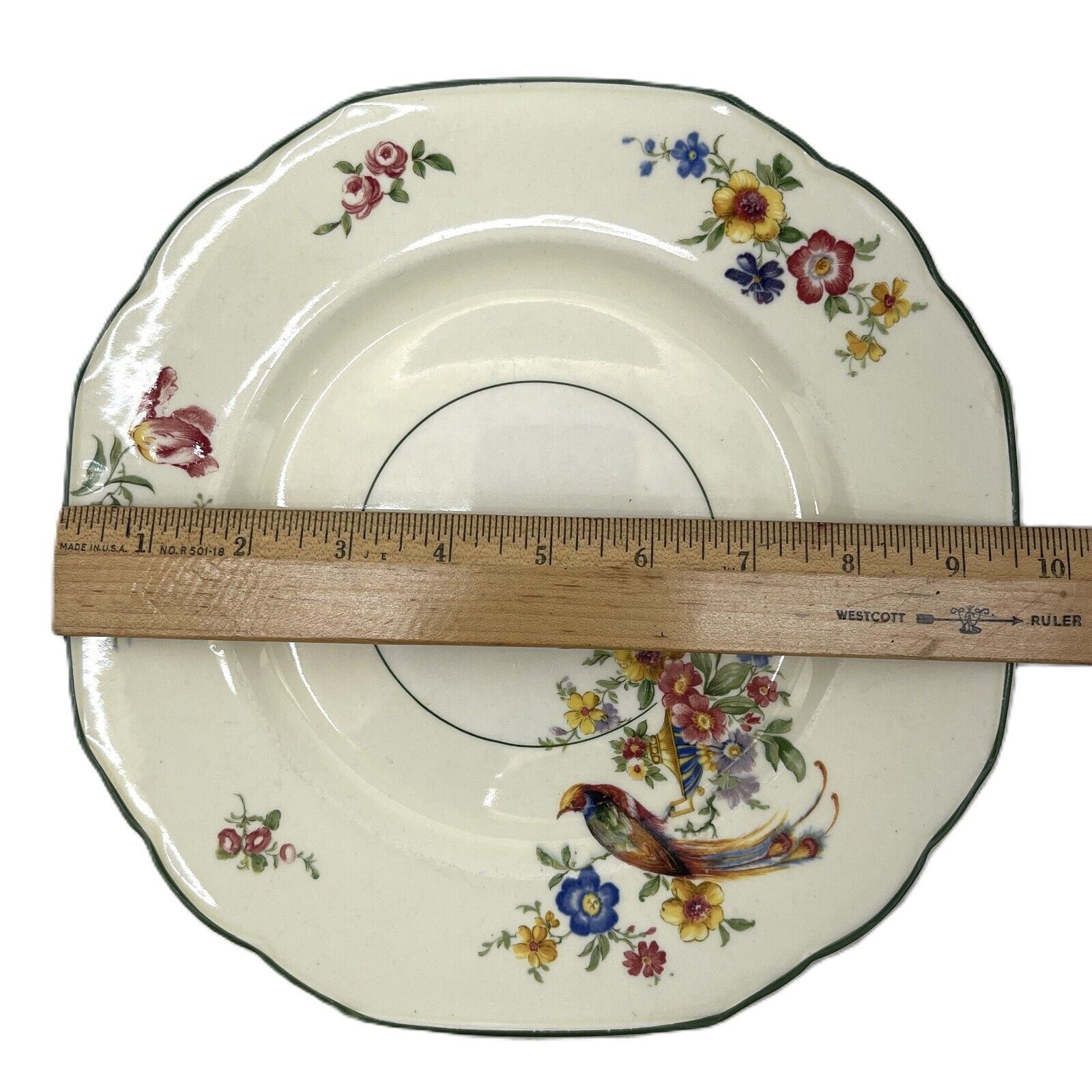 The Welbeck Plate By WH Grindley & Co Windsor Ivory Floral Bird Green Trim 9.5″