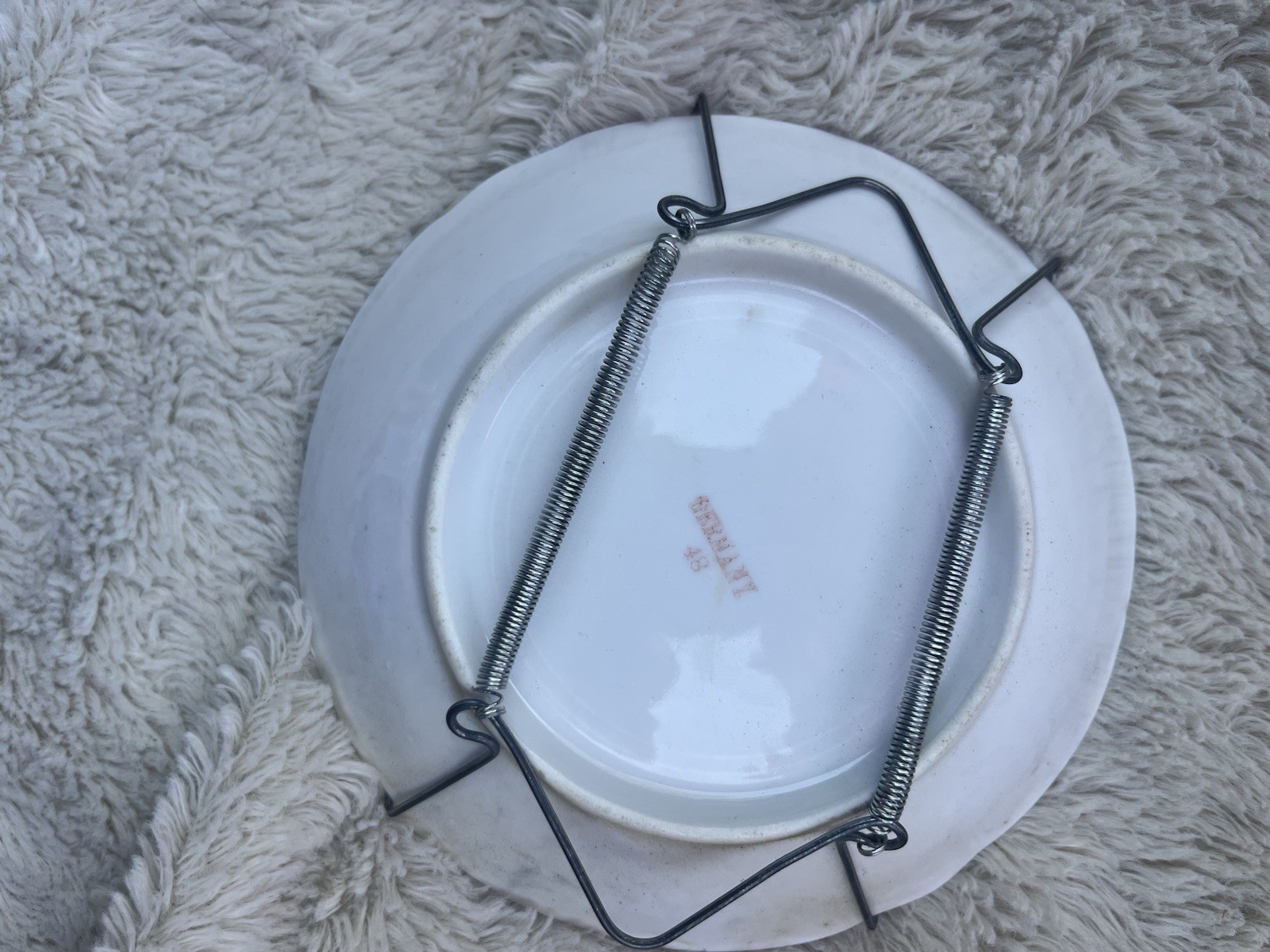 White Pink Green Floral Ceramic Bowl Round Glossy Printed Backstamp w/ Stand