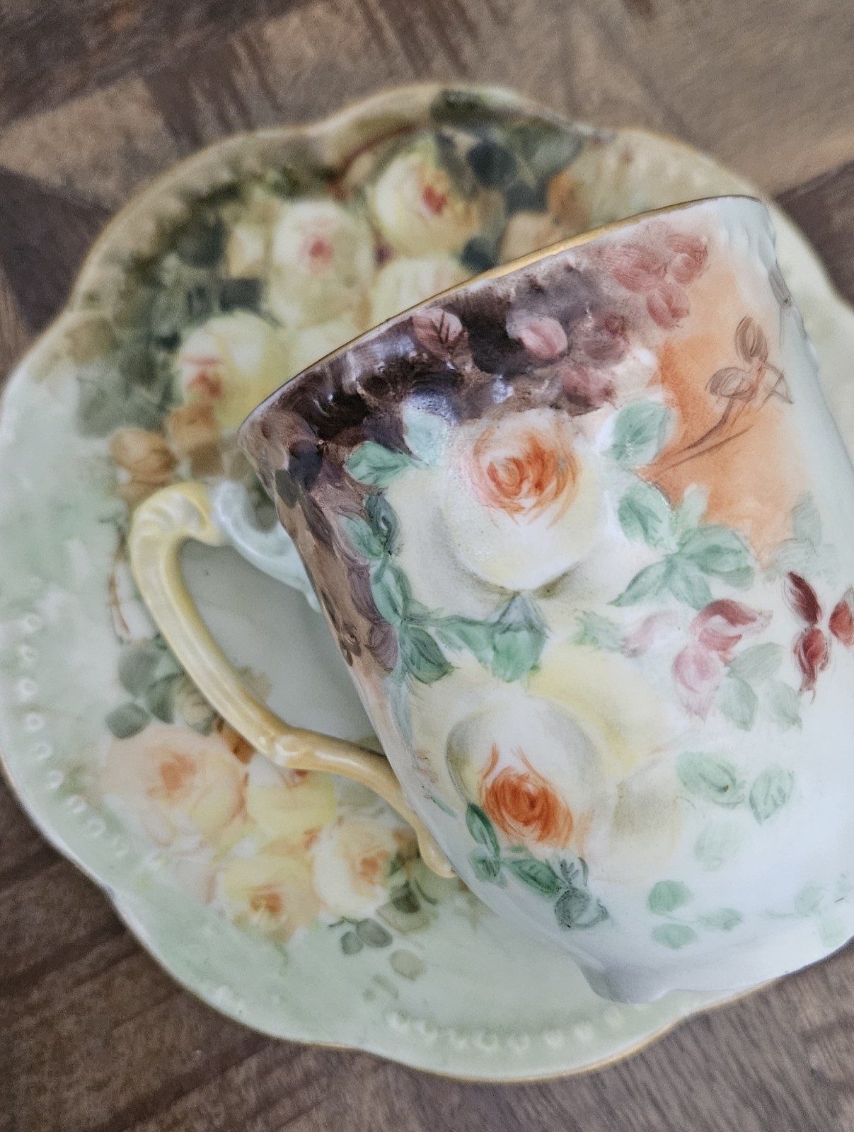 Vintage AKD France Floral Cup & Saucer Set of 5 (10 Pieces)