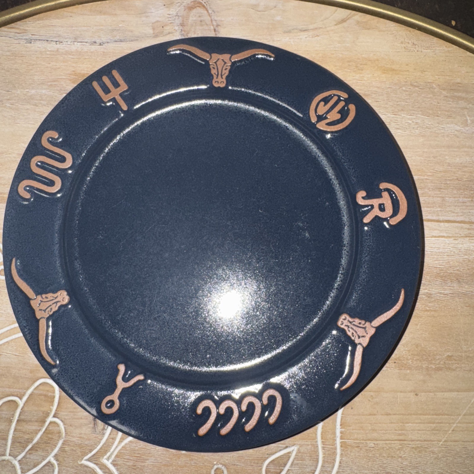 Frankoma Vintage Navy Blue Salad Plate 7.75″ Longhorn Ranch Brand Set Of 4