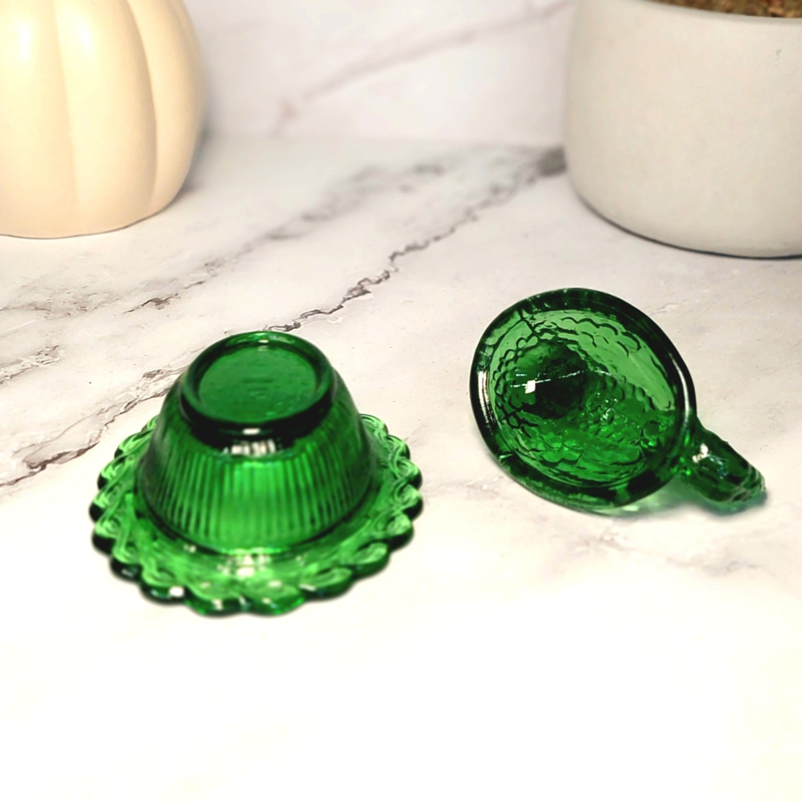 Mosser Mini Hen on Nest Chicken Salt Dish, Green Depression Style Glass