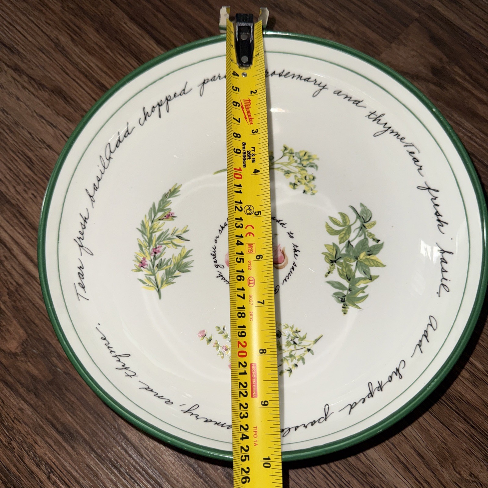 Gibson Herb Gardens Bowl Set: 4 bowls 7.25in and 1 bowl 10in Recipe Script Rim