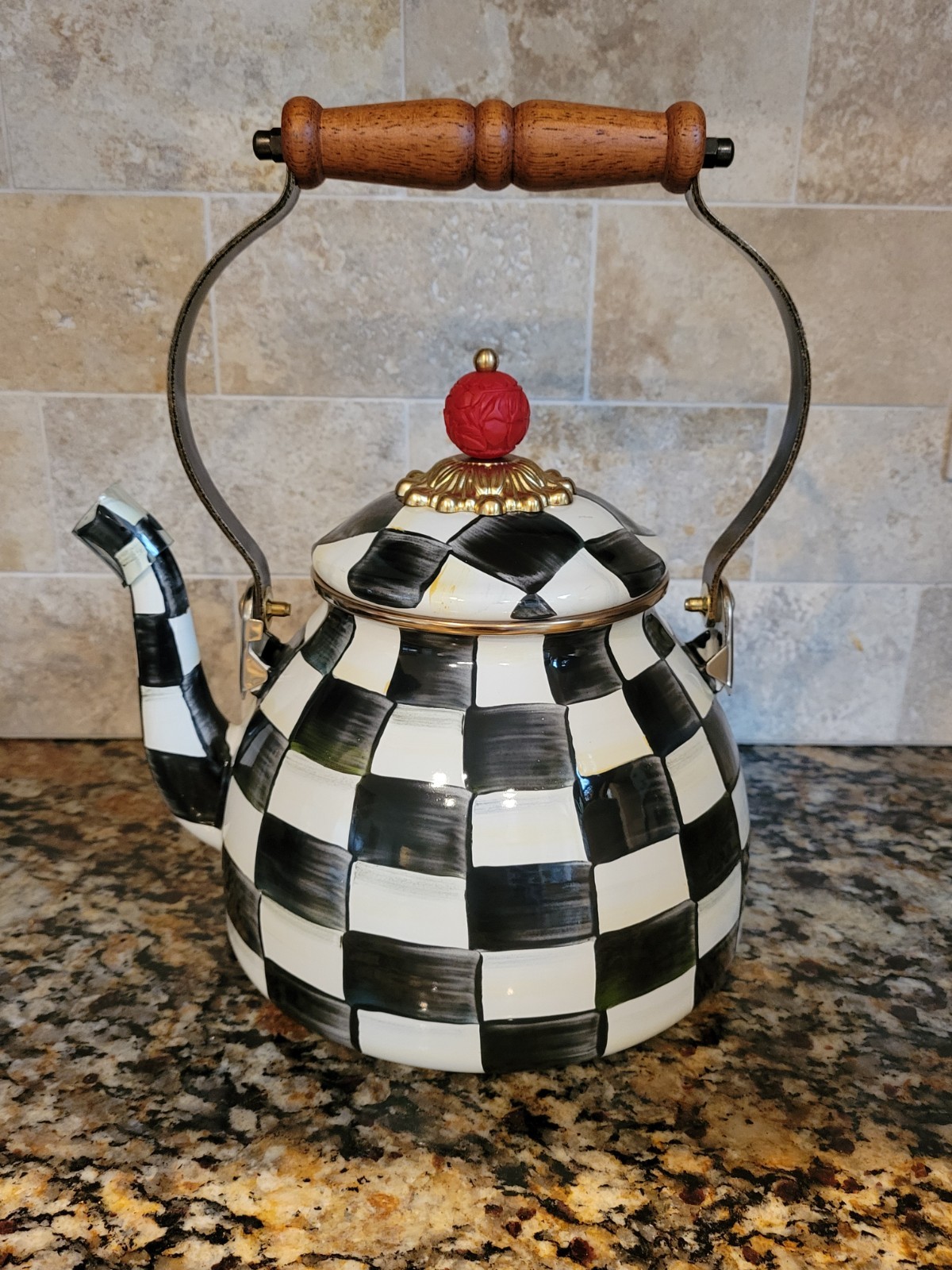 MacKENZIE-CHILDS 2 QT COURTLY CHECK TEA KETTLE NEW