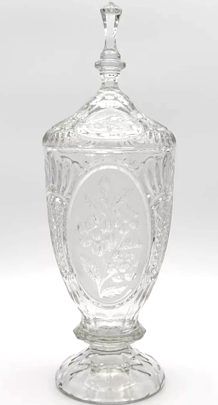 Apothecary Jar Lidded Etched Floral Patterns 15″ Crystal D’Adriana of Yugoslavia