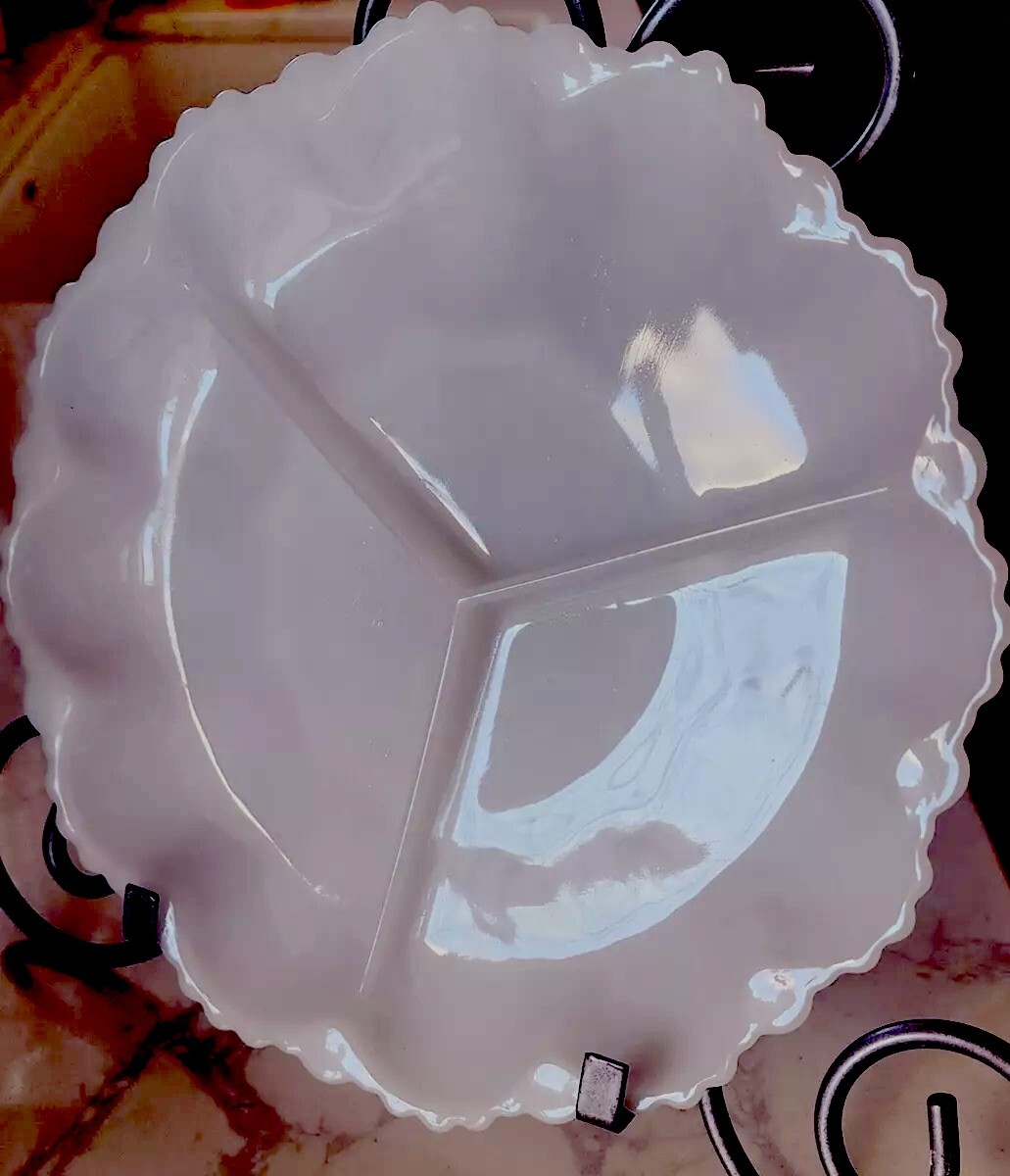 Vintage Anchor Hocking Milk Glass Sectioned Divided Serving Dish 10”