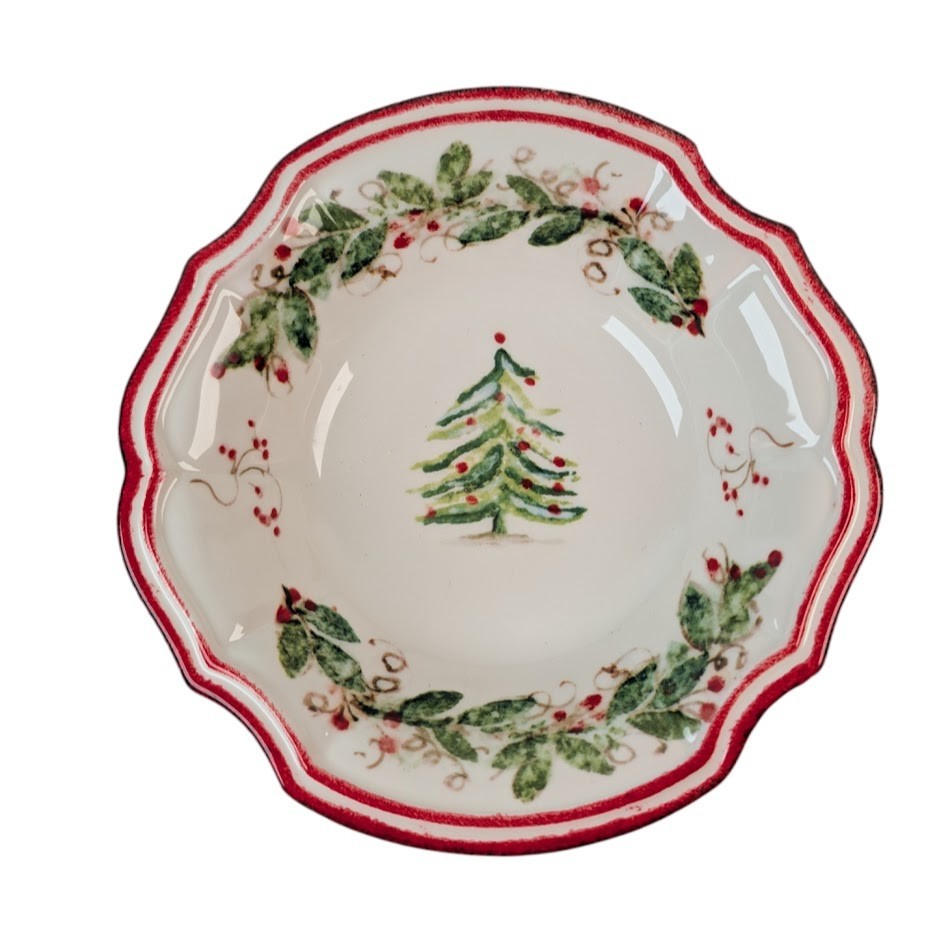 Sur la Table Holly and Pine Rim Soup Bowl Holly Vine Border Made in Italy 8 3/4″