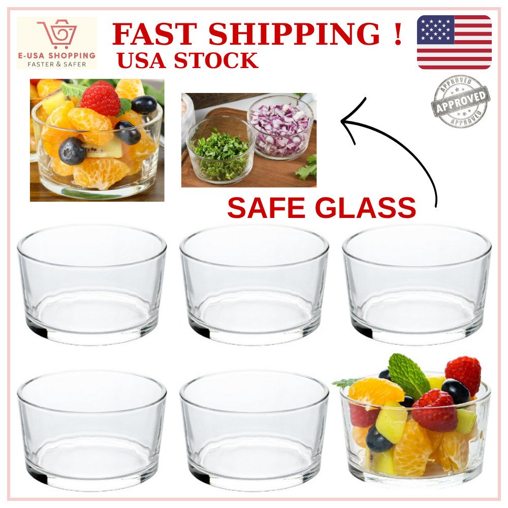 7.5oz, Set of 6, Clear Mini Bowls for Dips, Sauces, Desserts, Side Dishes, Puddi