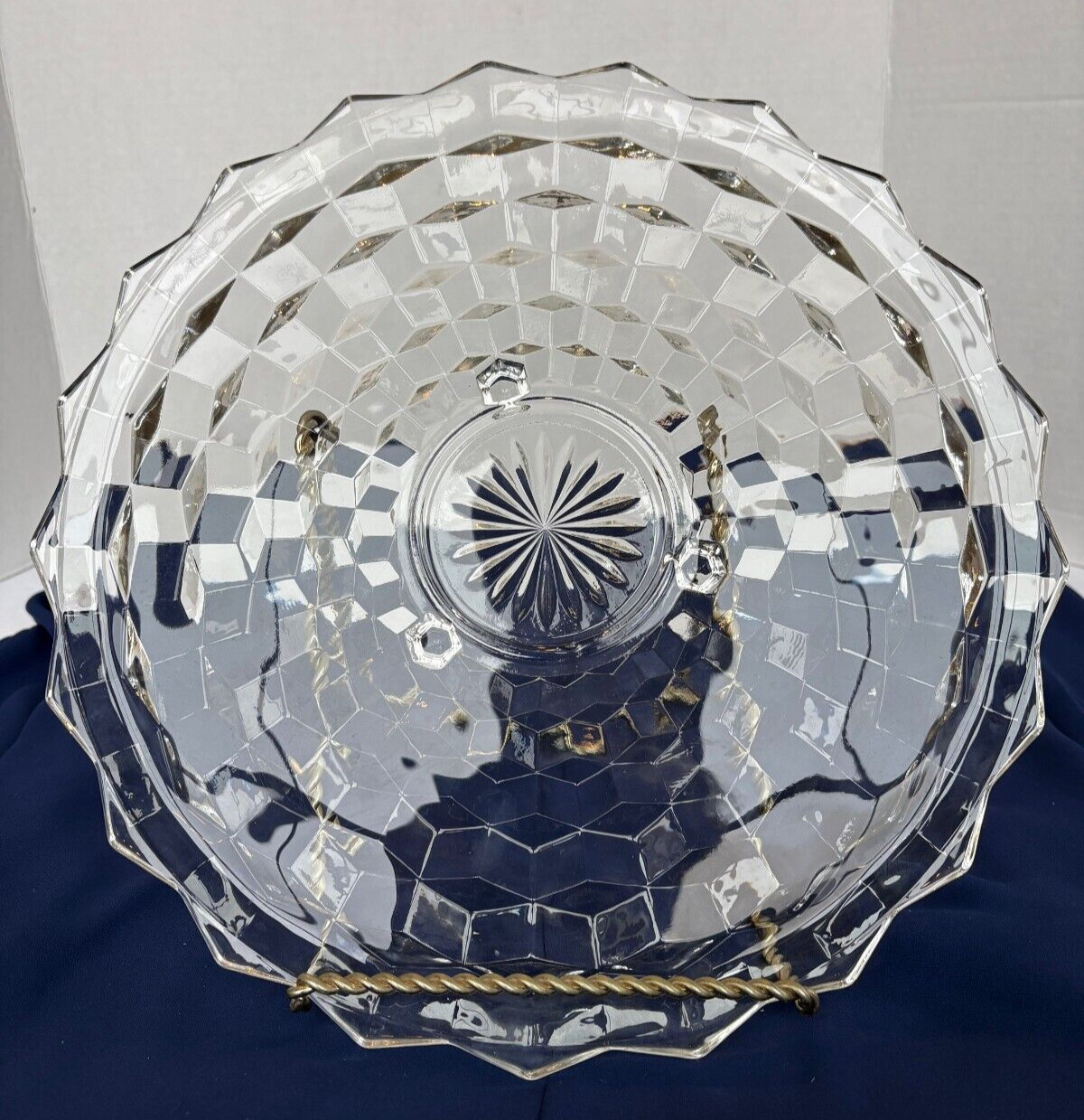 Fostoria American Cubist Hexagon Footed Cake Plate Server Clear 12.5″ EUC