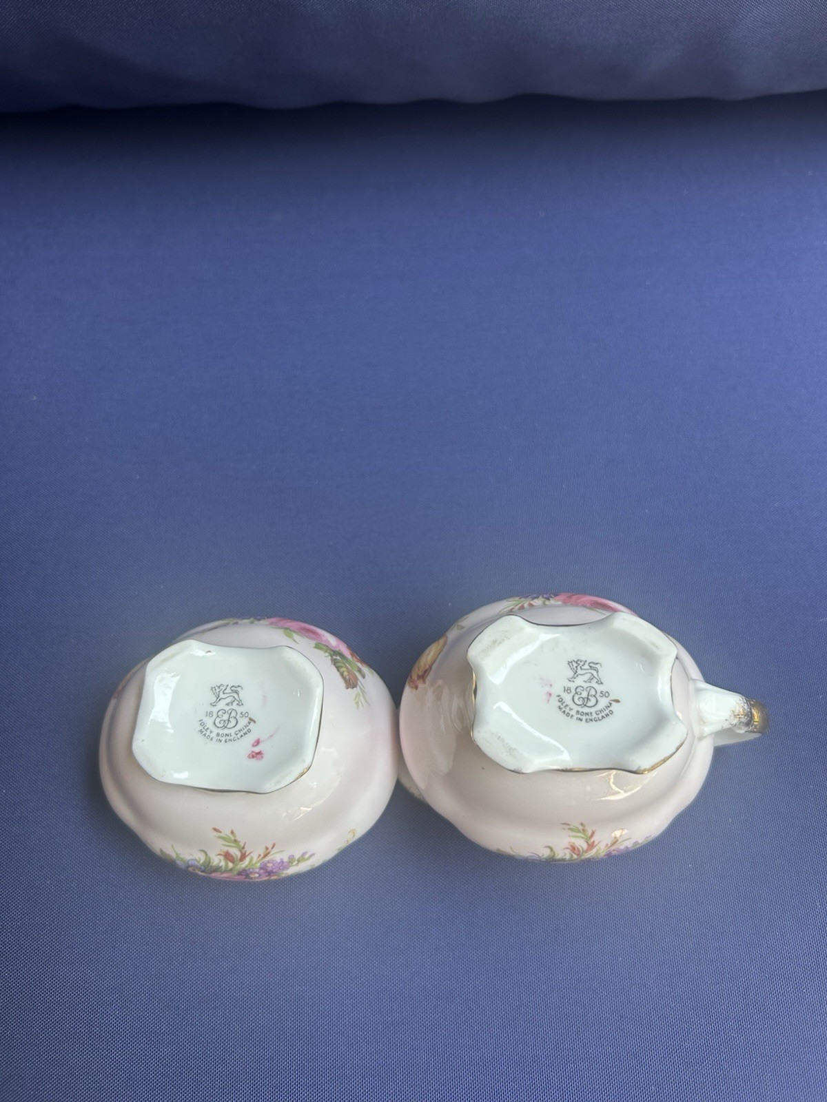 Antique creamer and open sugar bowl set manufactured by E.B. Foley in England
