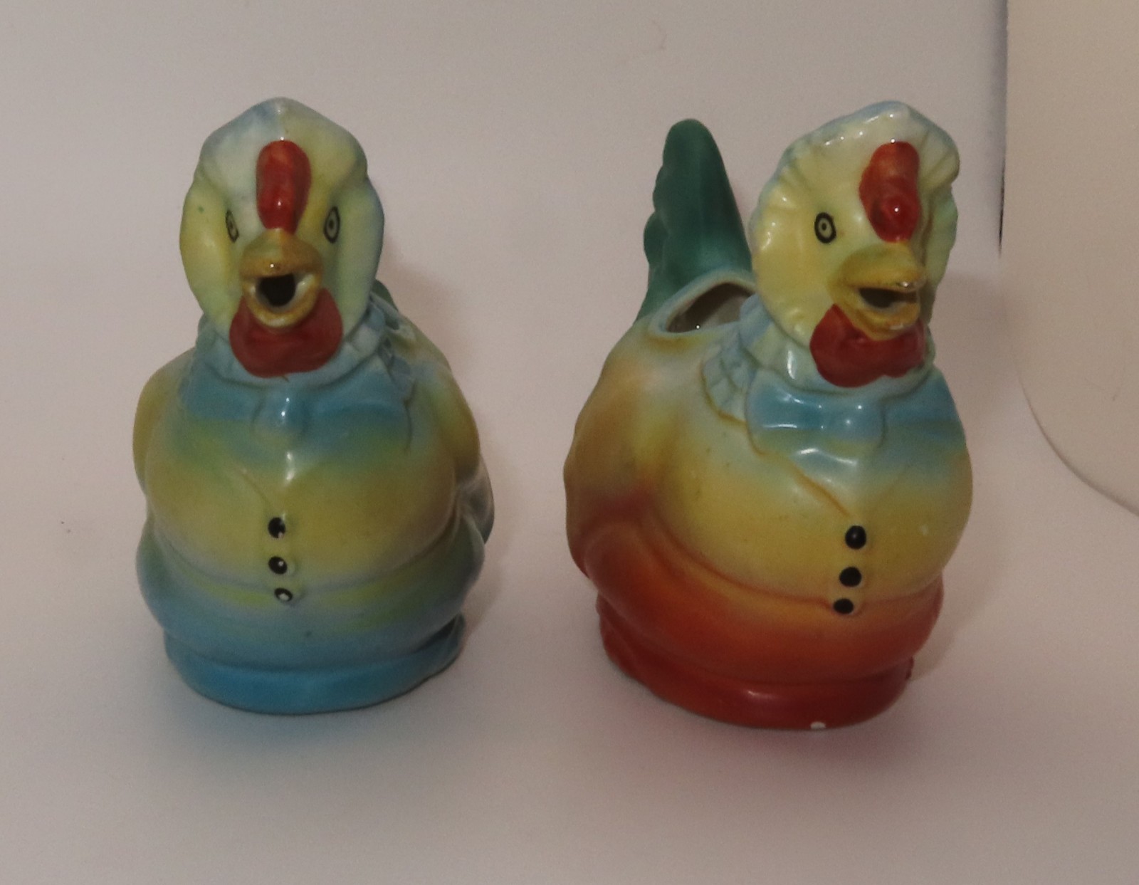 Vintage Czech Pottery “Hen in a Bonnet” Creamer Pair – Art Deco 1920s-30s