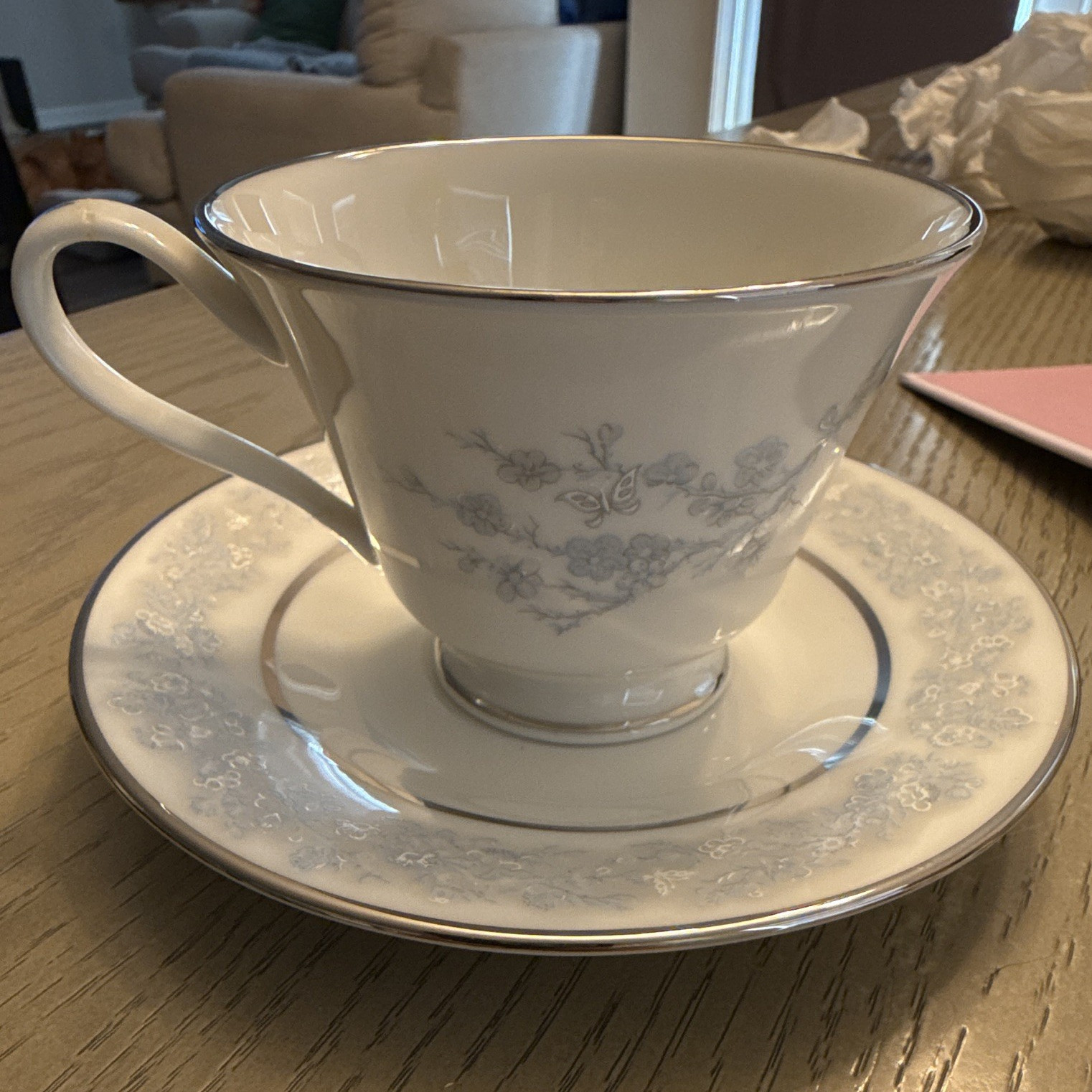 Oxford Twilight Grill Bone China Tea Cup & Saucer Set, Blue/White Floral 8 oz
