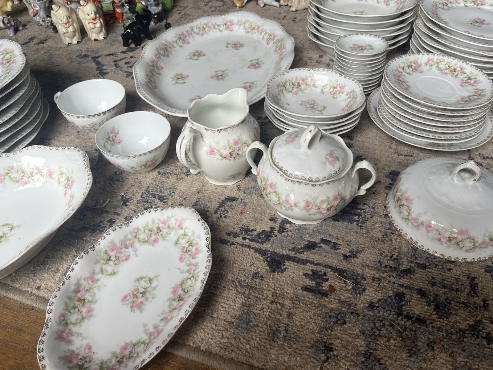 Mignon Bavaria Porcelain Floral Dinner Set White Pink Green Plates Cups Creamer