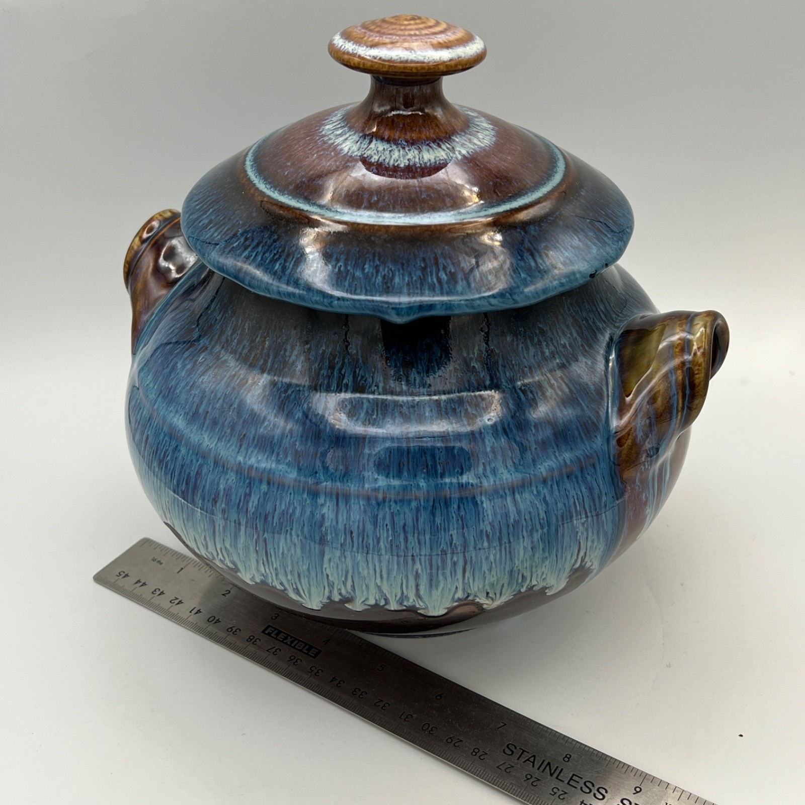 BILL CAMPBELL Studio Art Pottery Porcelain Jar Blue Drip Glaze RARE MINT