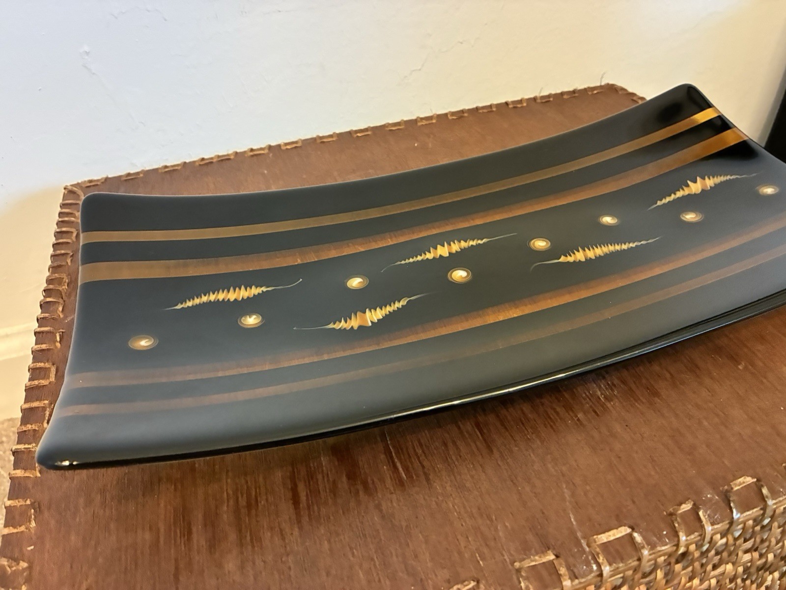 Oscar Ann “Midnight Stroll” Handcrafted Fused Art Glass Rectangular Tray Platter