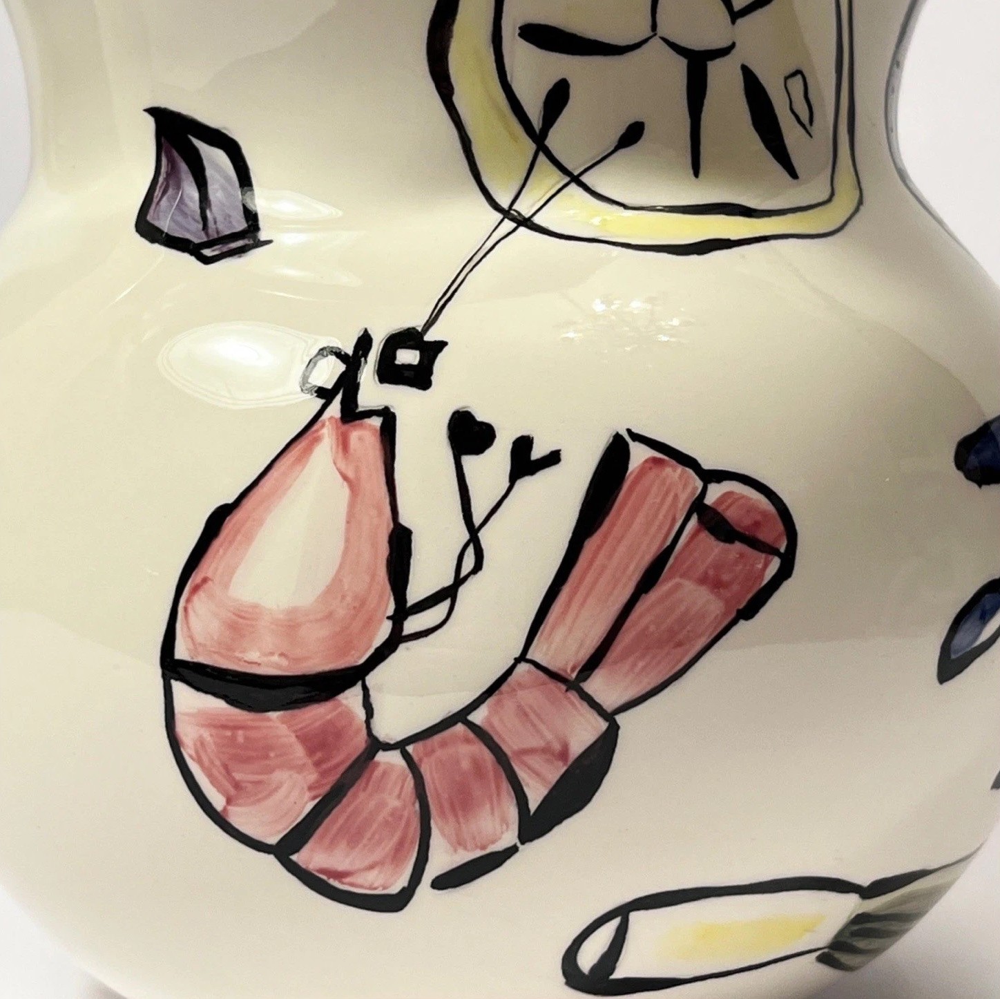 TIKA Seafood Pitcher Crab Shrimp Hand Painted Ceramic Hasslock New Orleans Drink
