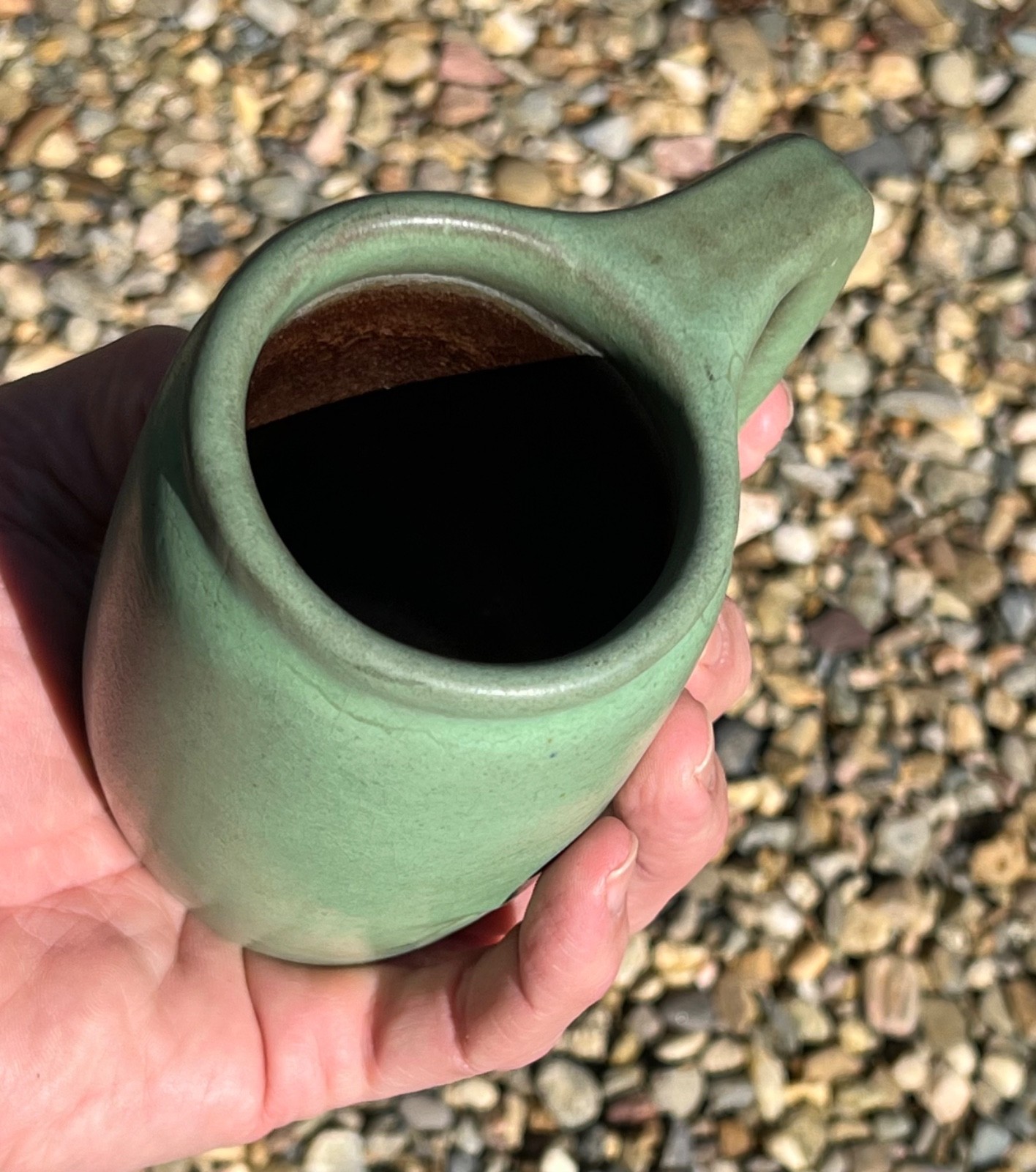 1905 EARLY VAN BRIGGLE ART POTTERY MUG MATTE GREEN GLAZE COLORADO SPRINGS