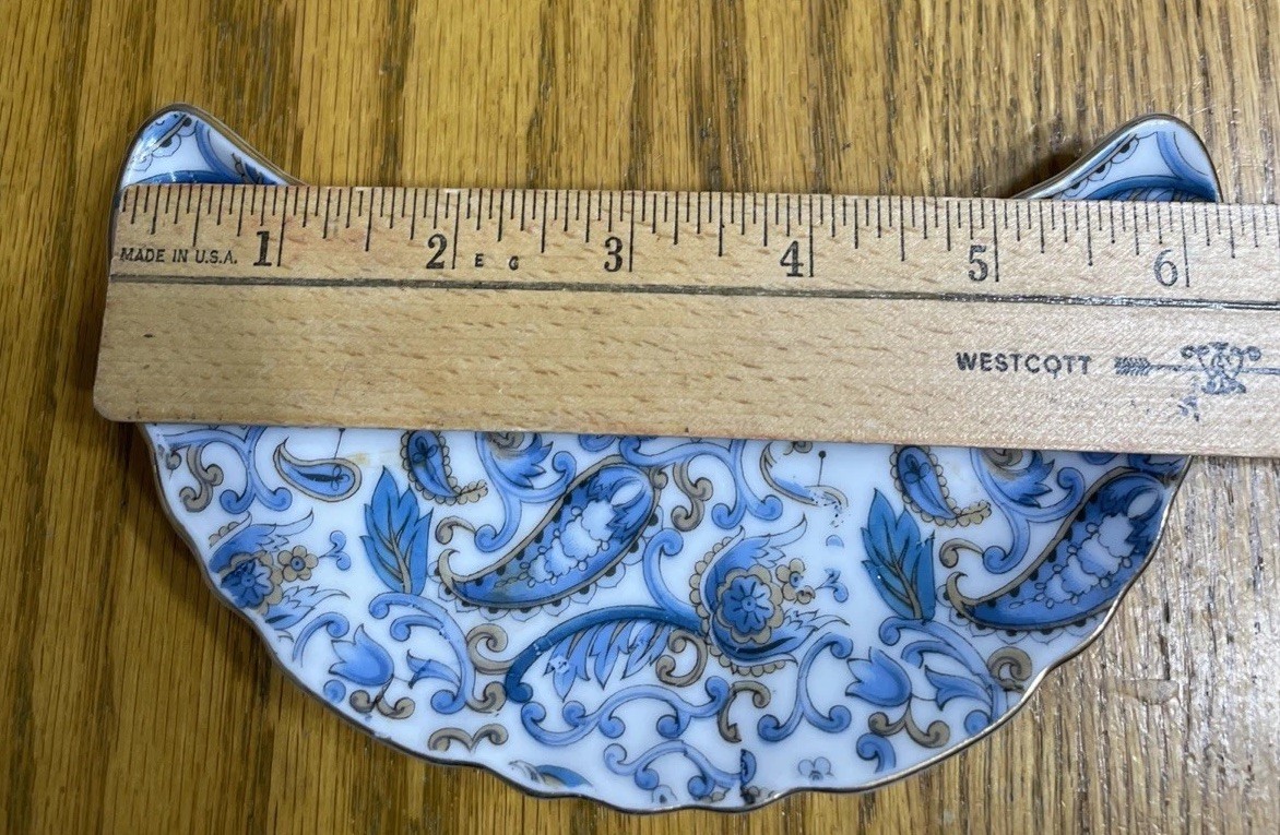 Crescent Bone China Dish Vintage Lefton China Blue & Gold Paisley 6.25 in Gilded