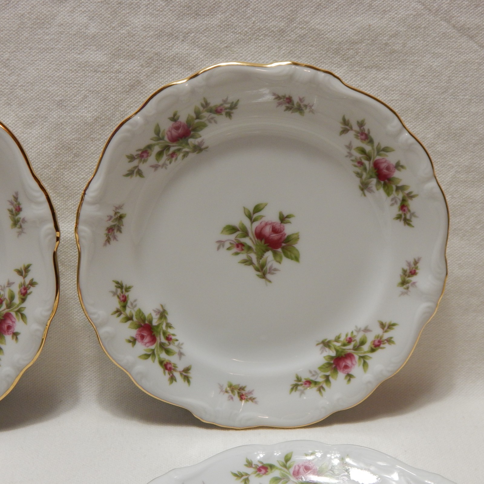 Set Of 4 Johann Haviland Bavaria Moss Rose Plates 6.25 In Fine China No Chips
