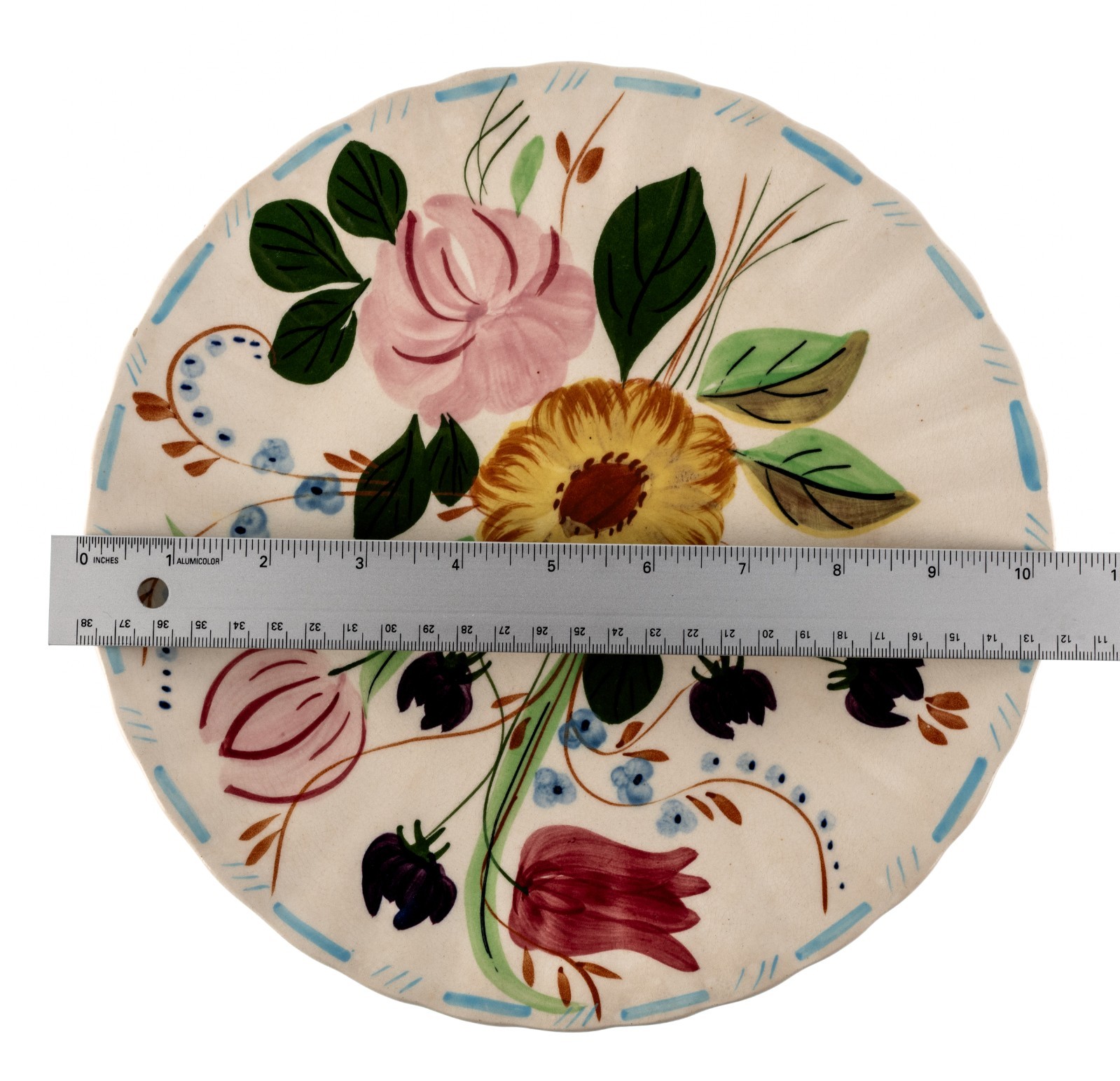 2 VTG Blue Ridge Southern Potteries Dinner Plates Grandmother’s Garden 10.25″