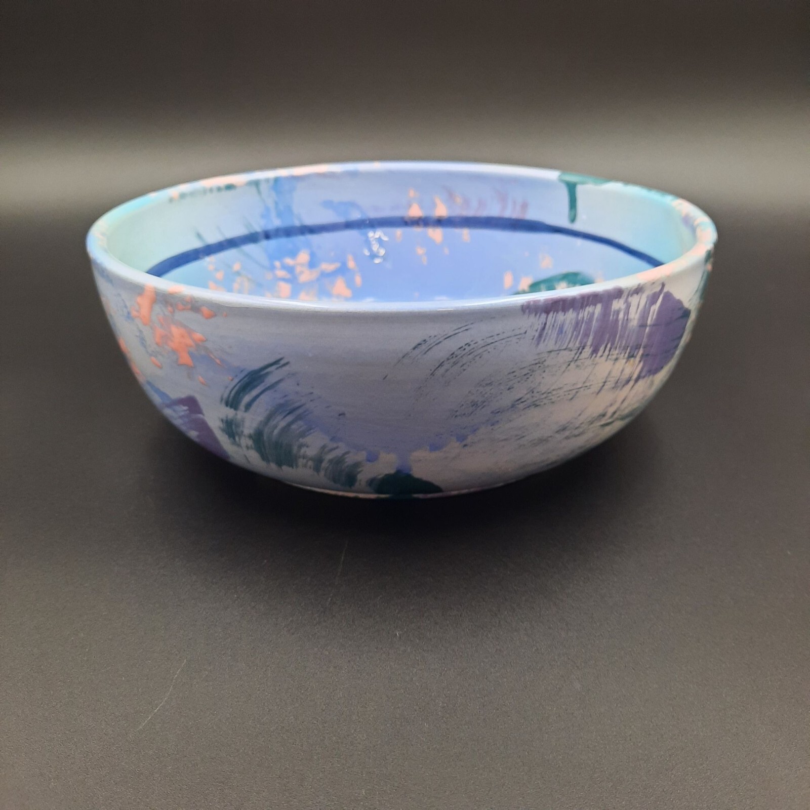 Hand-Painted Jim Rice Ceramic Bowl Naples FL 2002 Abstract Multicolor Large Size