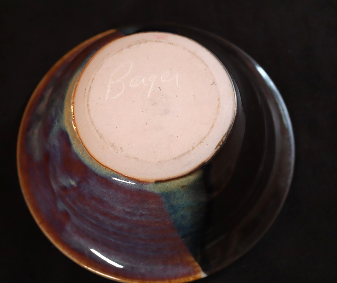 Signed Studio Style Drip Glazed Pottery Bowl Multicolor 6″