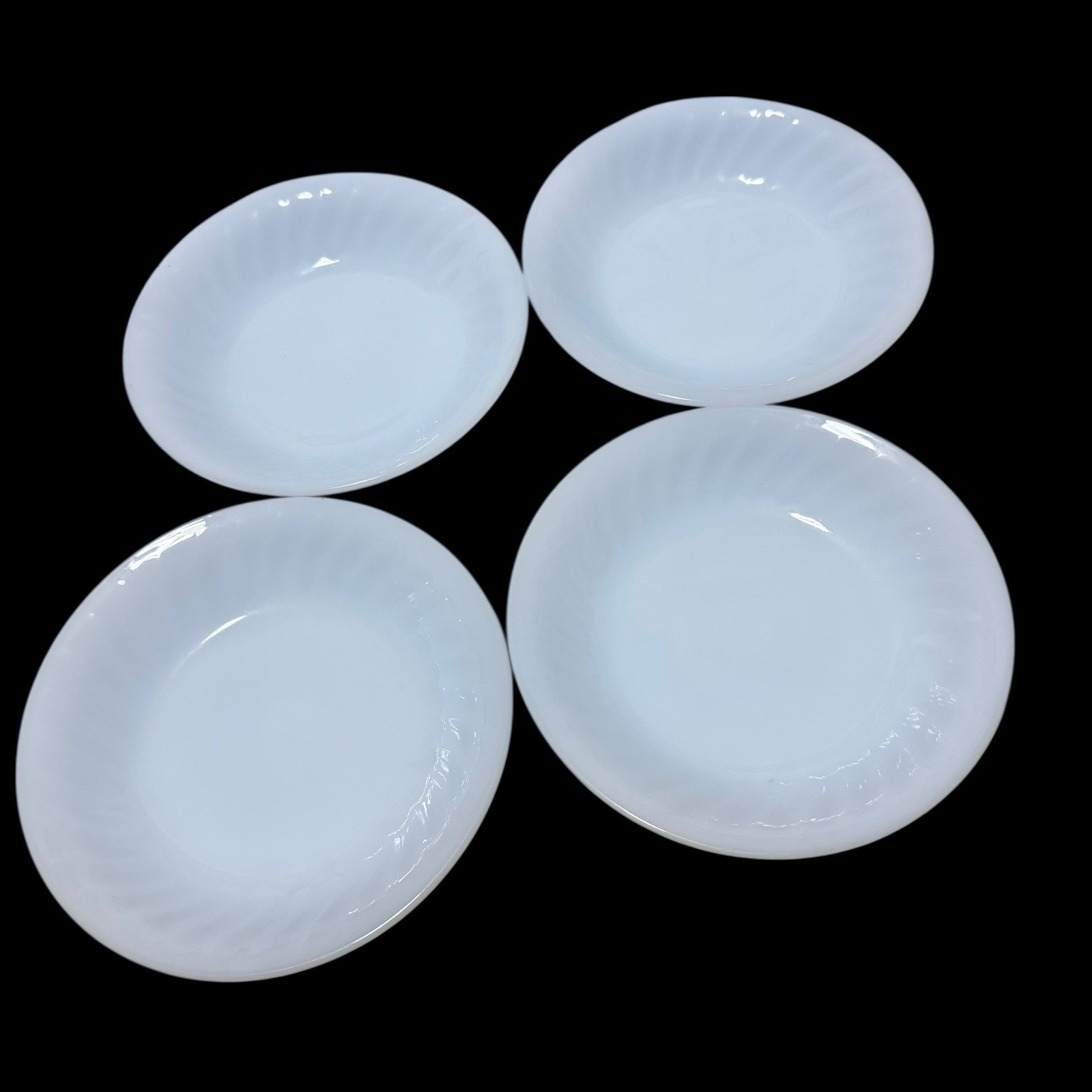Set Of 4 Vtg Fire King blue swirl azurite 7.5″ flat soup bowls retro mcm Preown