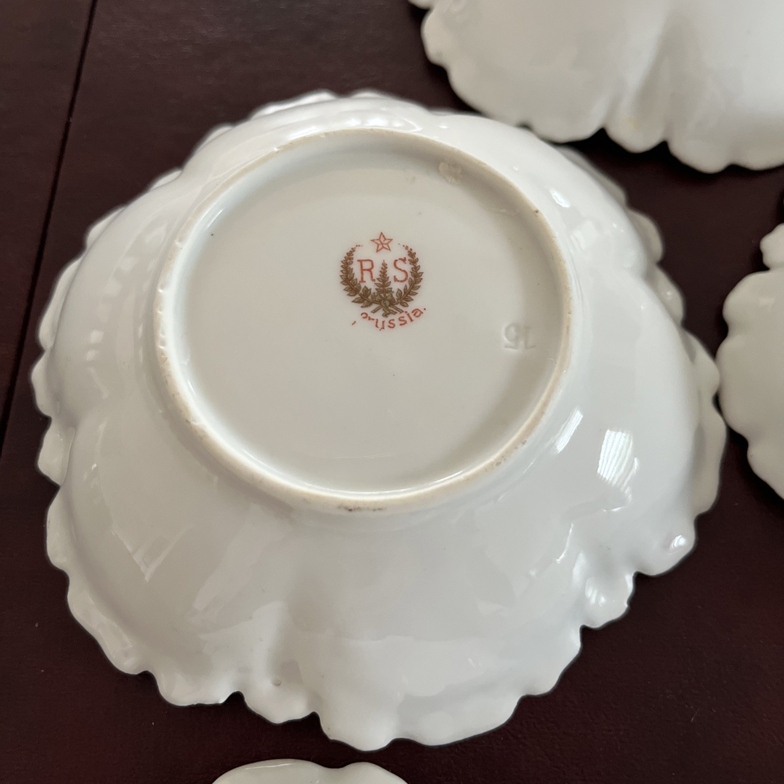 5 R S Prussia Small 5” Hand Painted Bowls Scalloped Red/Pink Roses