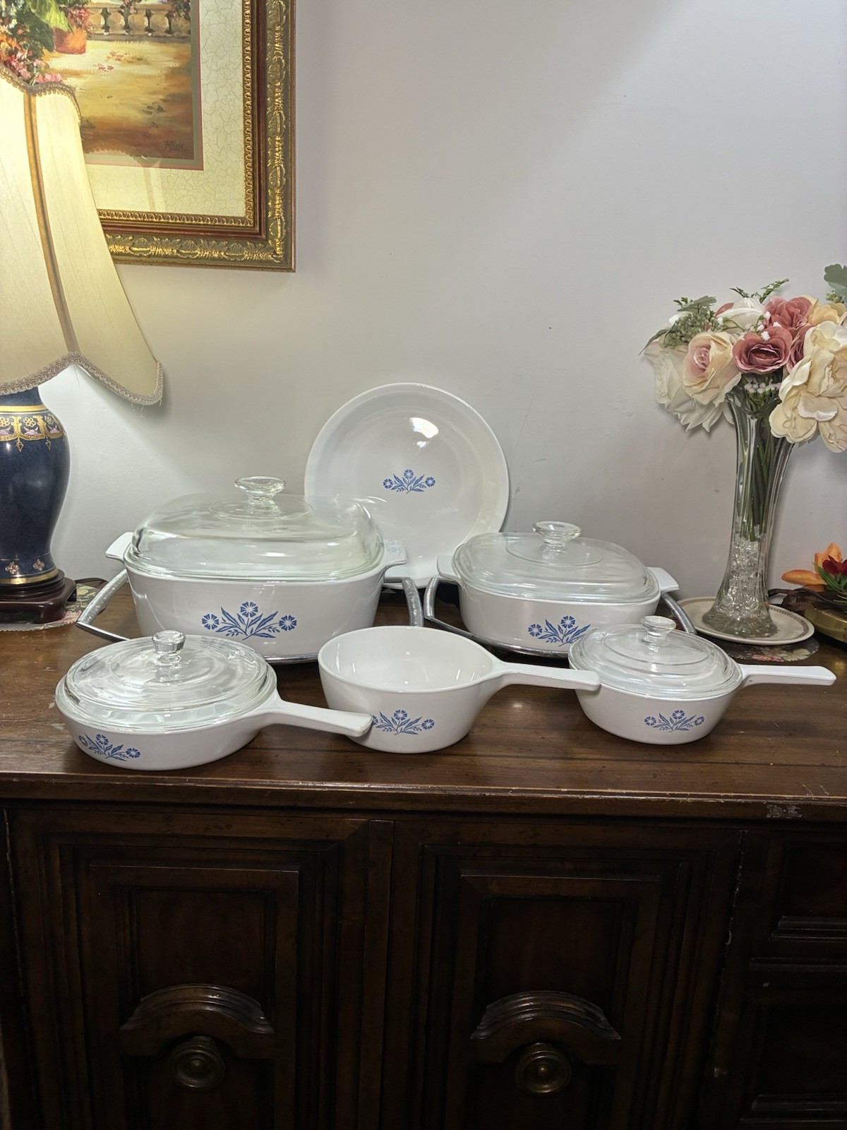 12p Vintage CorningWare Blue Cornflower Dish Set 6 Sizes Trivets EUC
