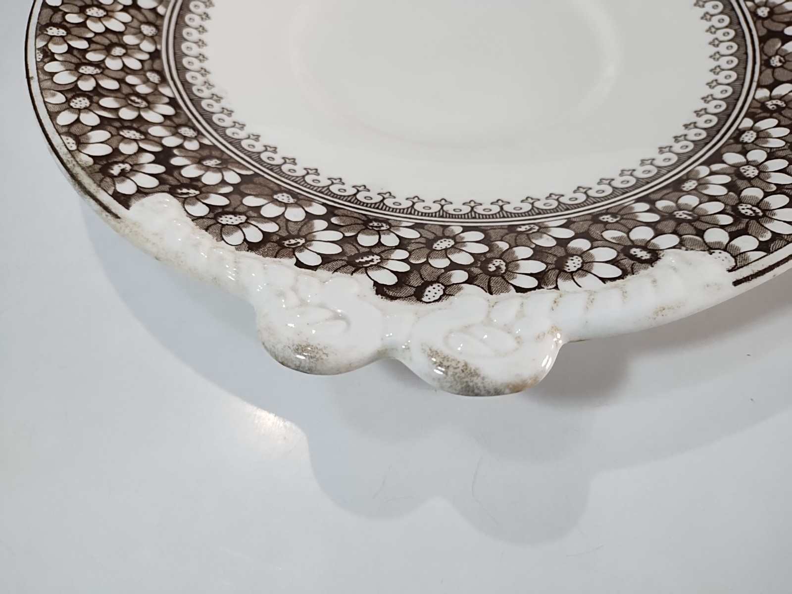 Antique WAA Adderley Daisy Brown Platter Plate with Handles Victorian Aesthetic