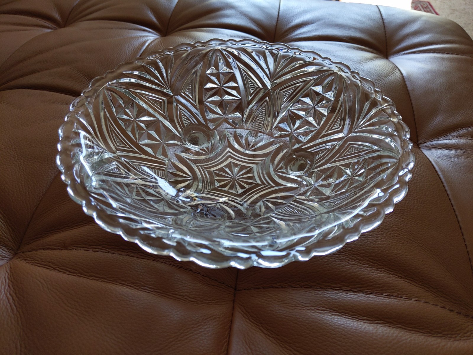 Vintage Anchor Hocking Serving Bowl Clear Pressed Glass 3 Footed 9in Dish 1960