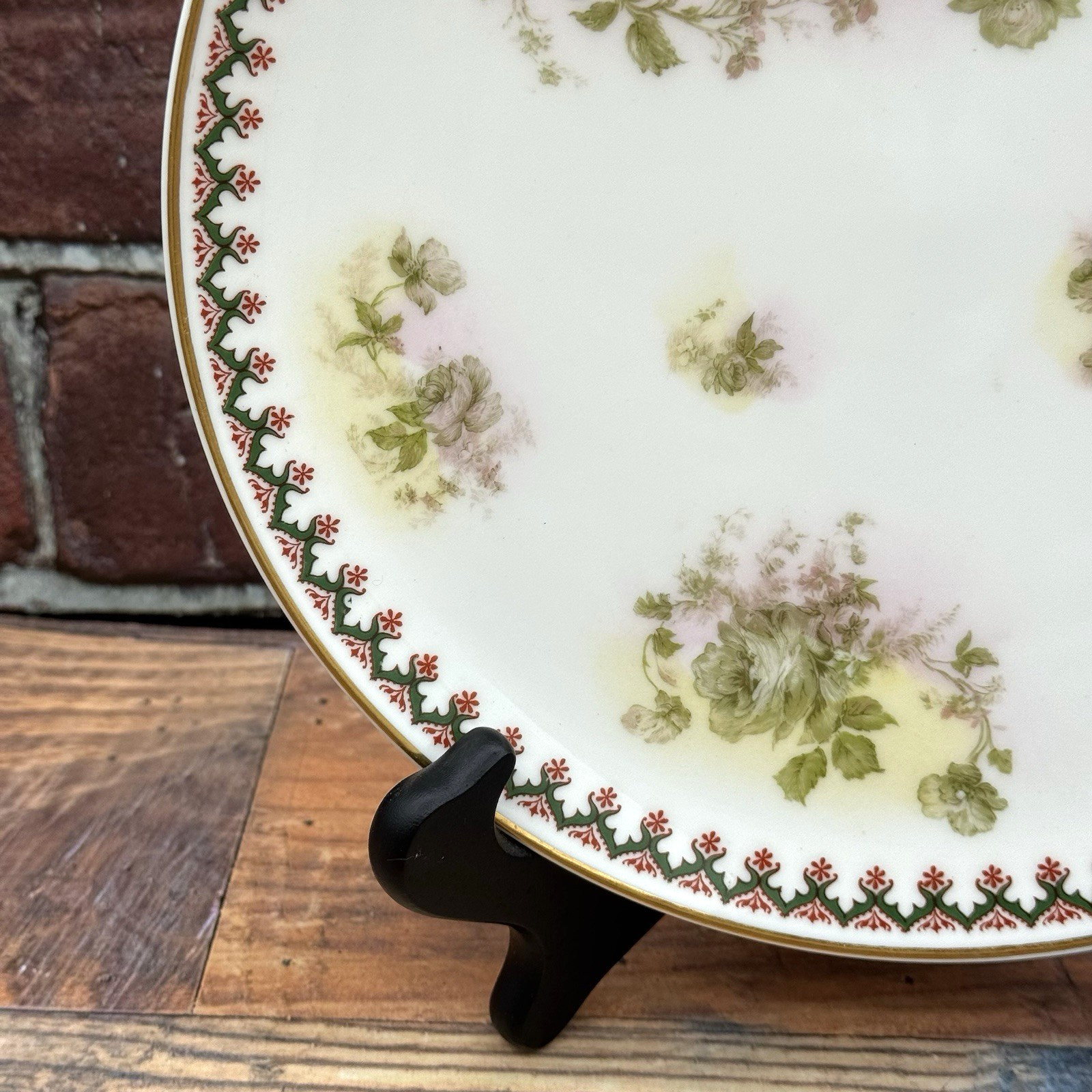 Haviland Limoges Coupe Luncheon Plate Pink Green Roses Schleiger 1905 France