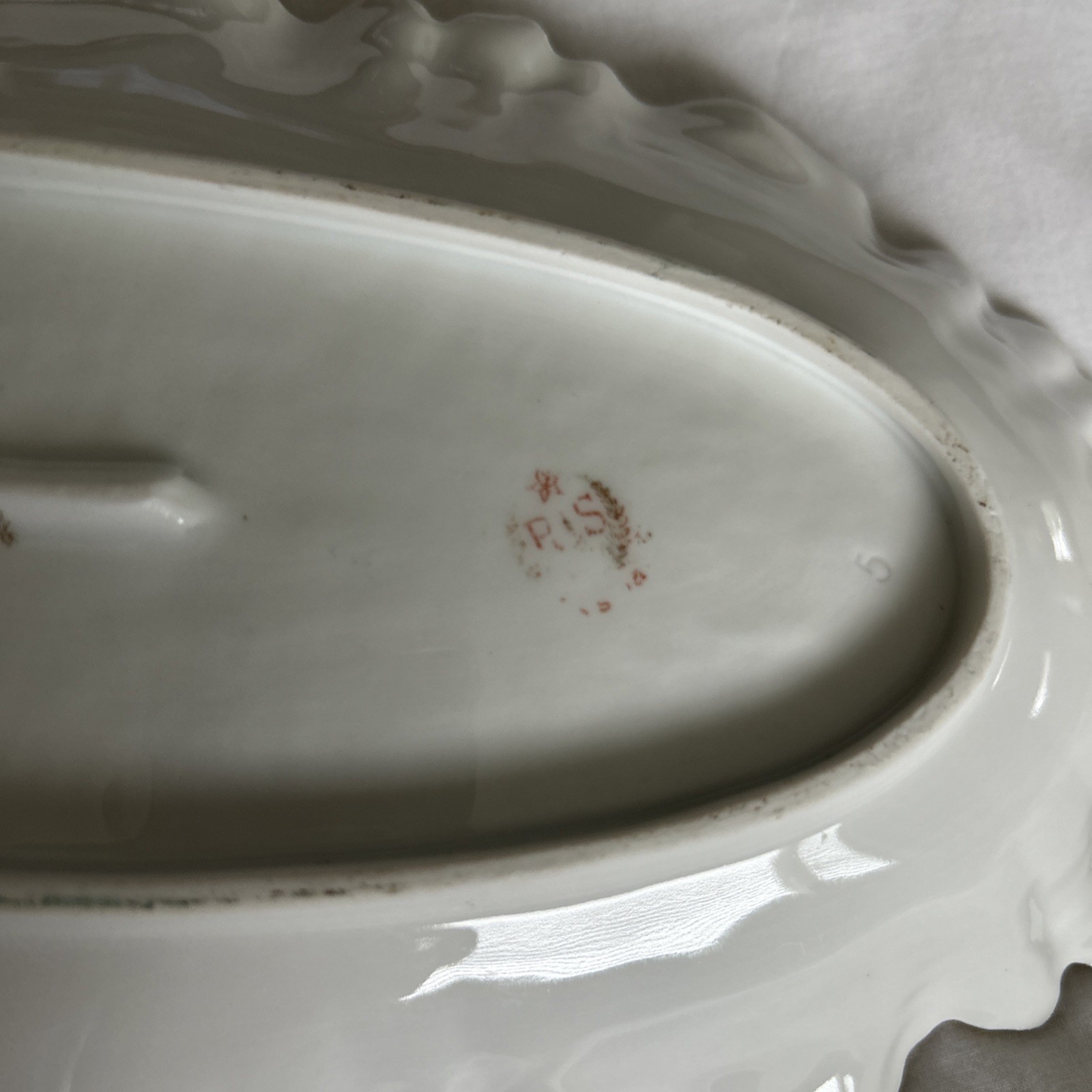 RS Prussia Porcelain Celery Relish Dish Flowers Gold Trim Early 1900s Antique