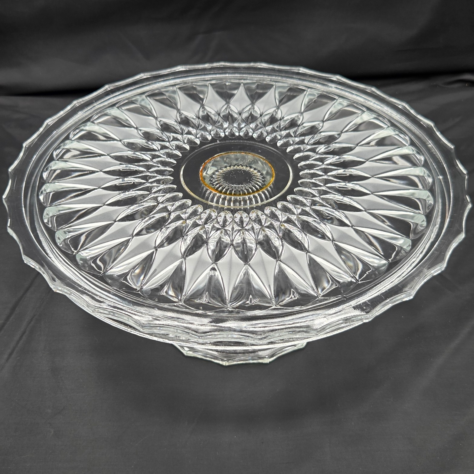 Jeanette Depression Glass Clear Windsor Diamond Pedestal Cake Plate Stand