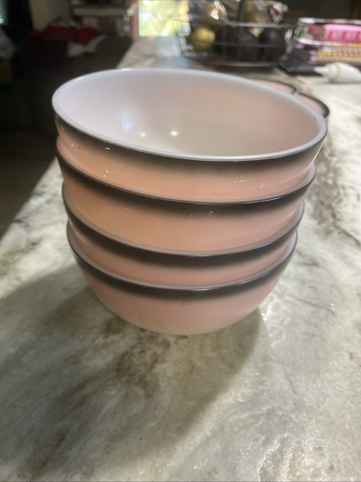 Hazel Atlas Pink Black White Ovide Set For 4