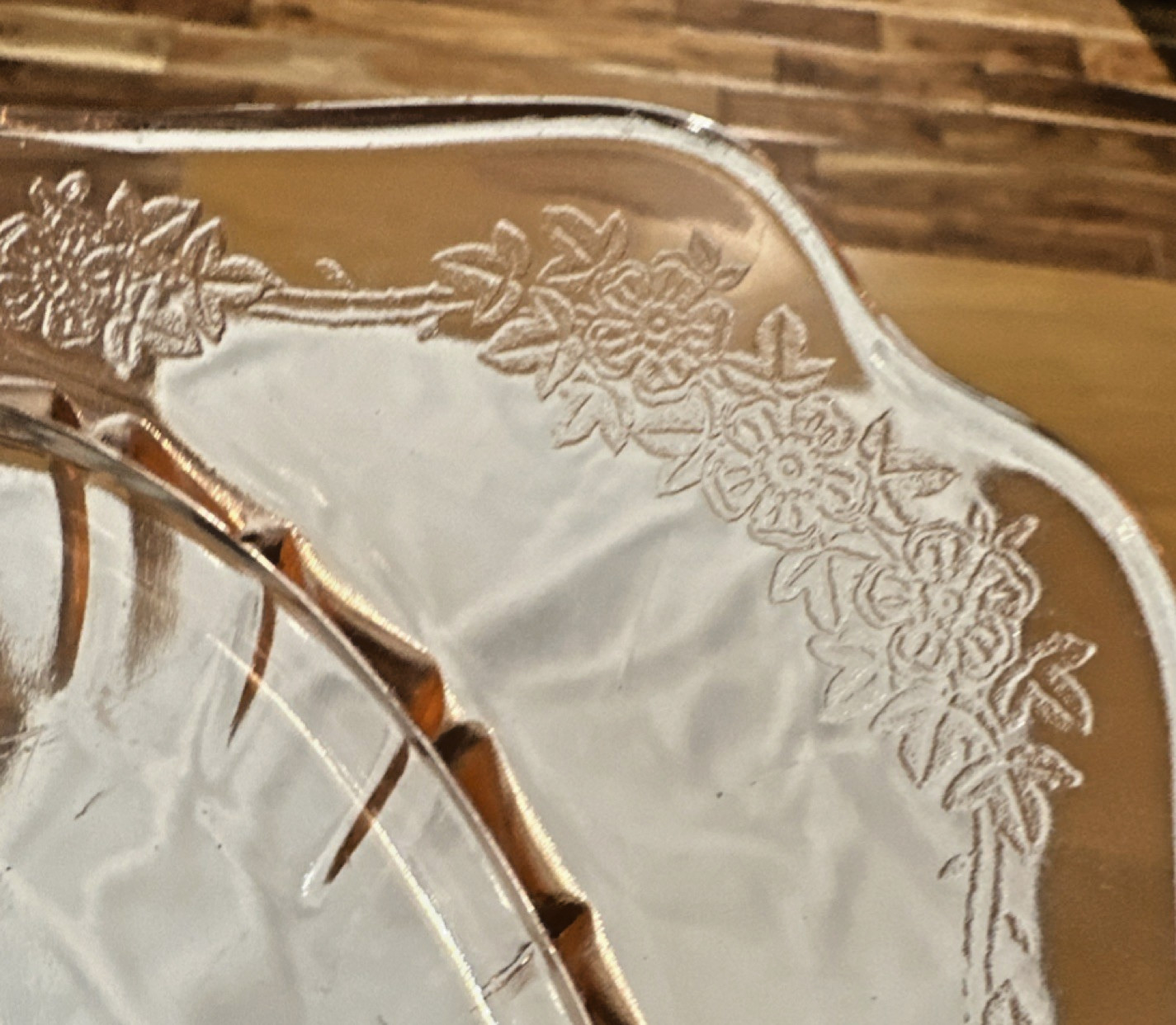 Vintage Pink Depression Glass Floral Pattern Rectangular/ Oval Platter