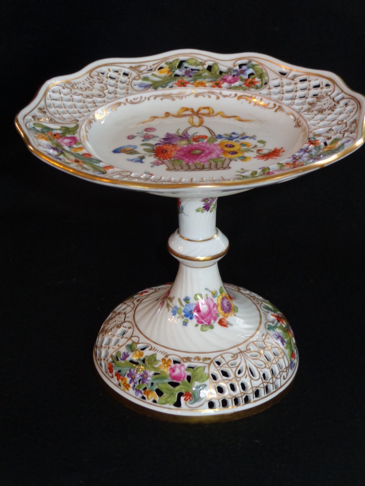 Antique 1905 Ambrosius Lamm Dresen Saxony Reticulated & Floral Compote