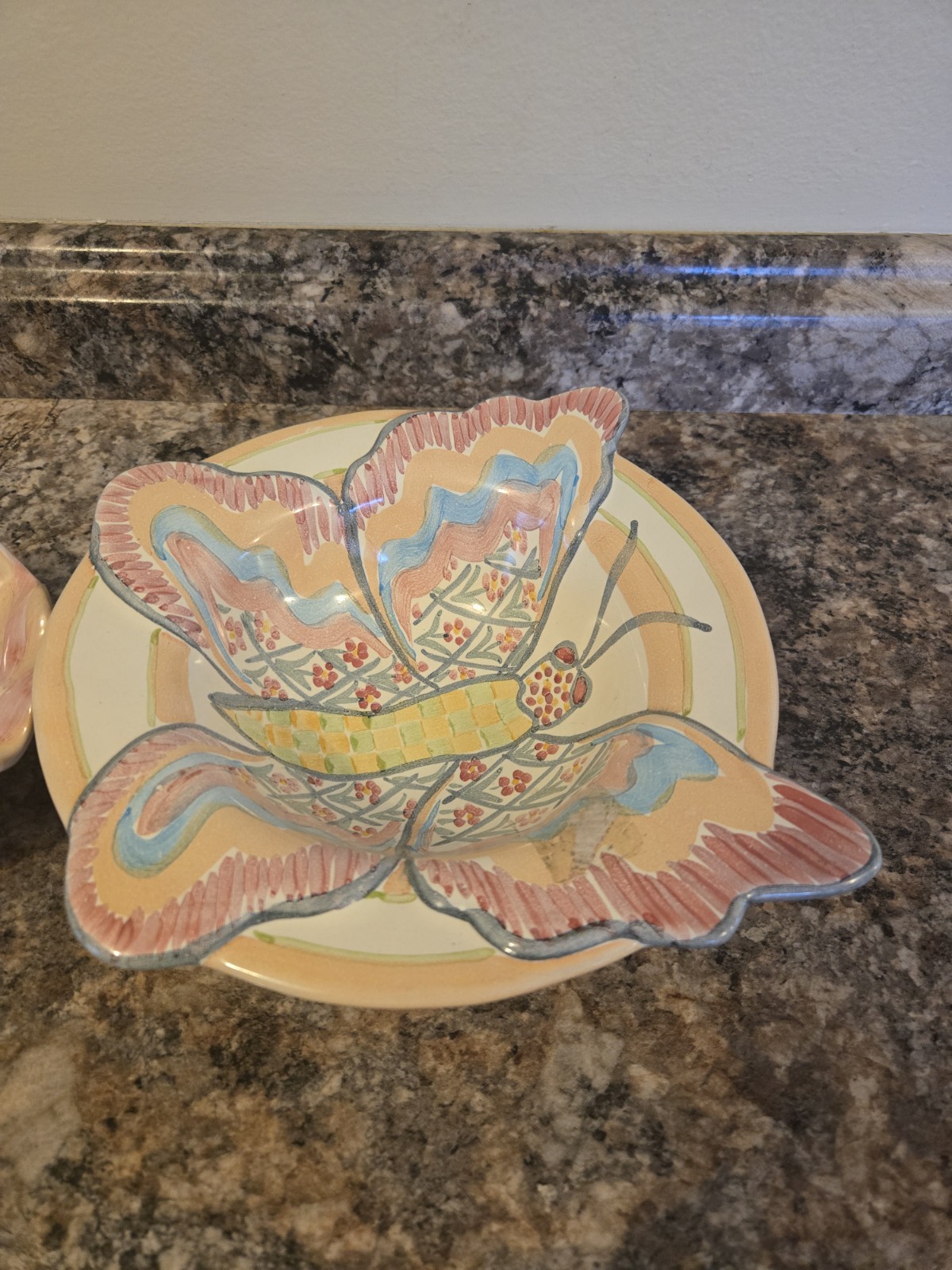 2 HTF Mackenzie Childs Ceramic 8.5″ Butterfly Bowl Retired Plus Iris Bowl
