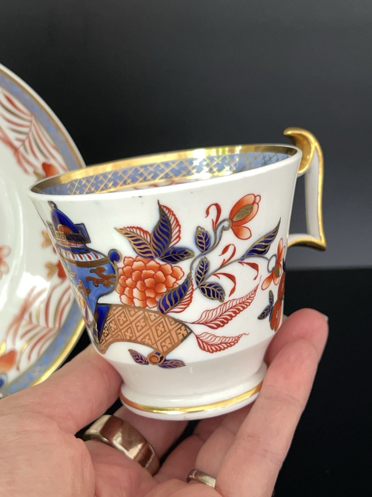 Antique Early Spode Cup & Saucer Japanese Imari C1810 Porcelain Gilt Blue Red
