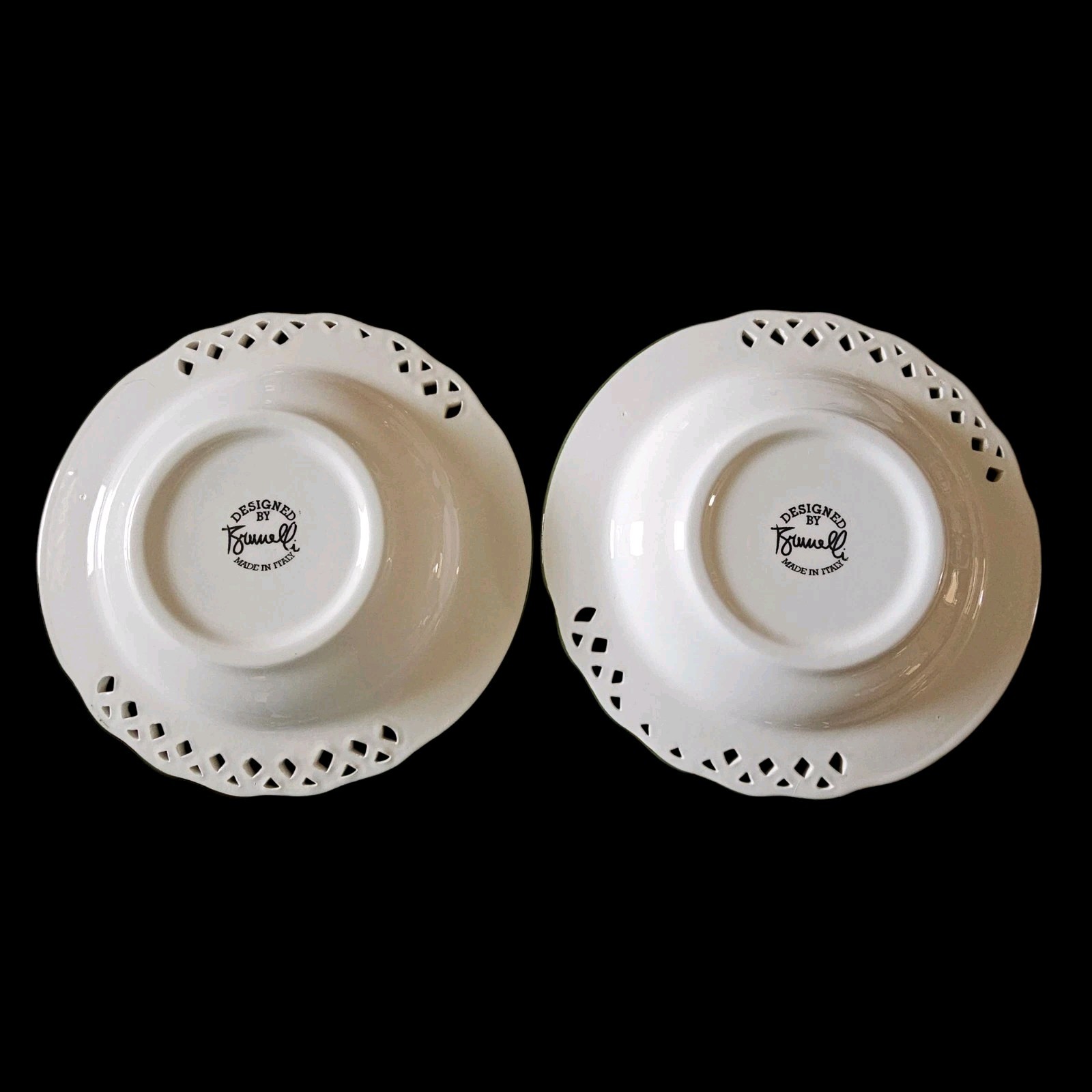 Brunelli Tiffany Reticulated Rim Blackberries Soup Bowls ITALY Set of 2 CLEAN
