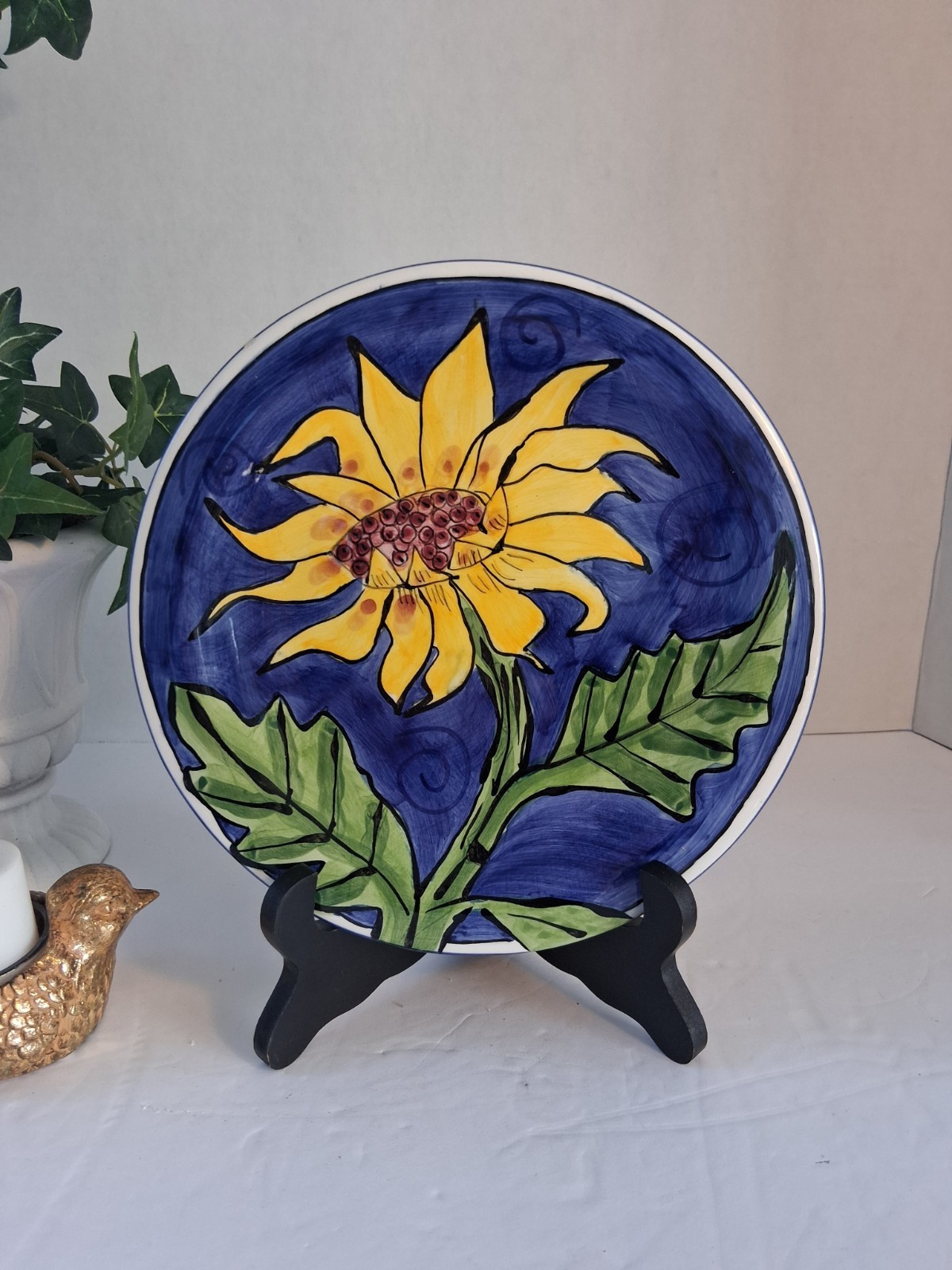 Vintage “Tika Lotus International” Brand Sunflower Plate; Cobalt Blue & Yellow