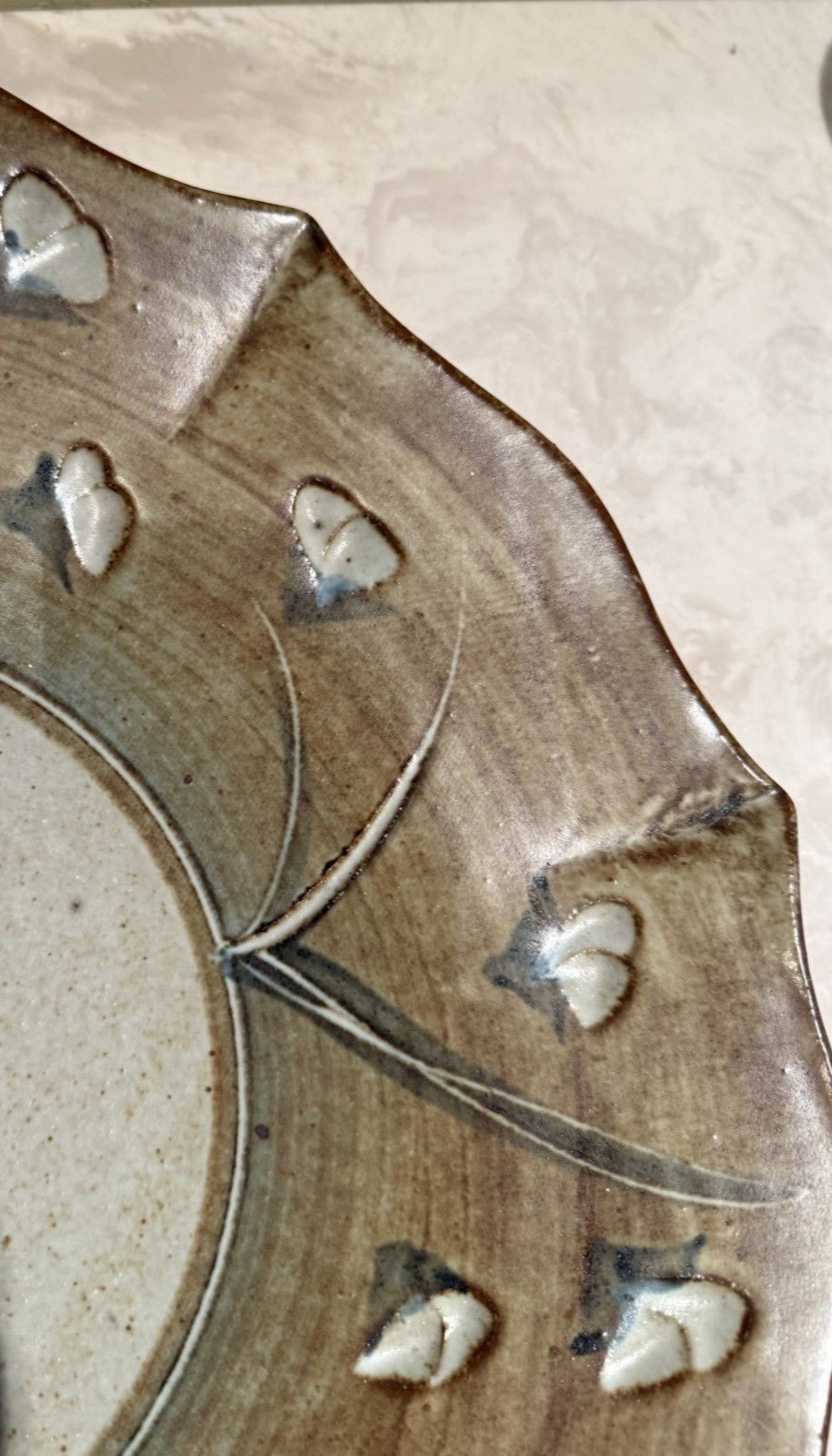 RARE 17″ Vtg NICOL Signed green, white Stoneware STUDIO ART Pottery Bowl Platter