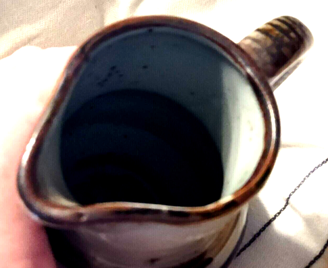4″ Pottery Pitcher Ceramic Unmarked Grey Blue Brown Stripes Glaze Earthenware