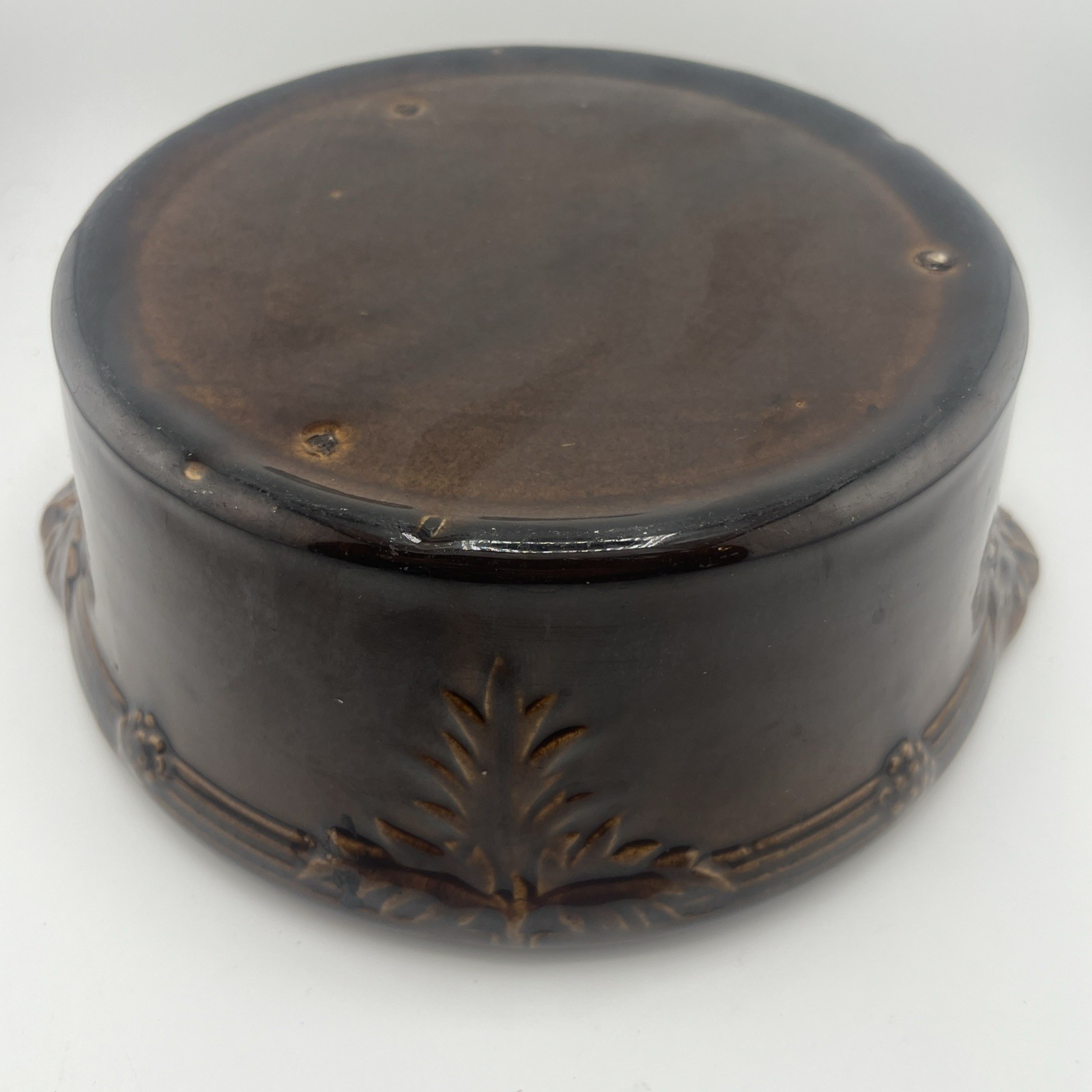 Vintage Brown Stoneware Ceramic Crock Lidded Casserole Dish Unmarked ST