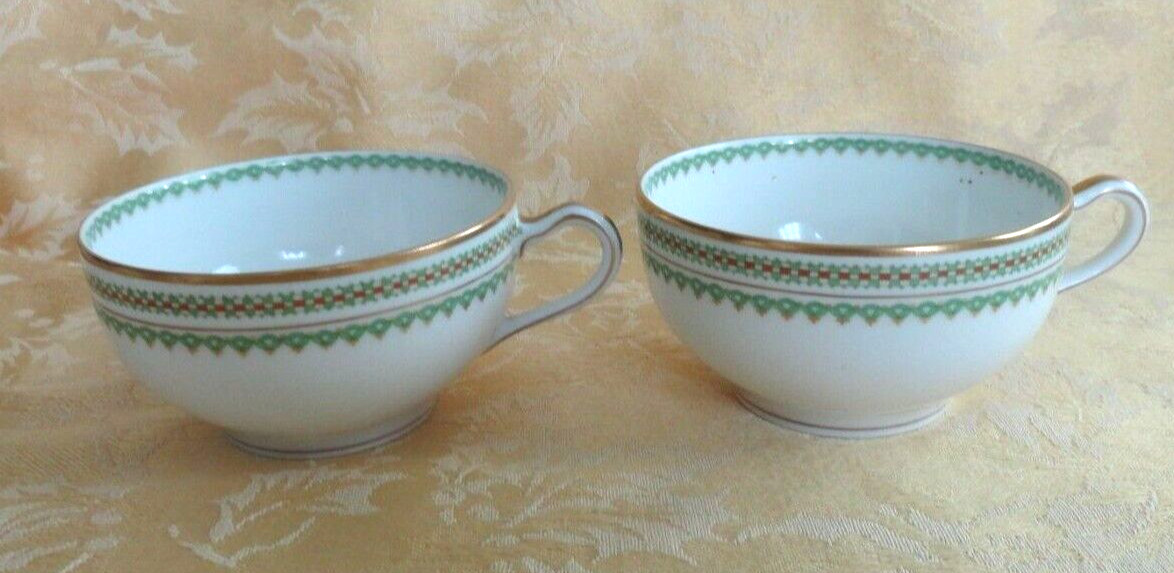 THEODORE HAVILAND LIMOGES 2 Cups & 1 Saucer Geen Band W/ Gold Gilt